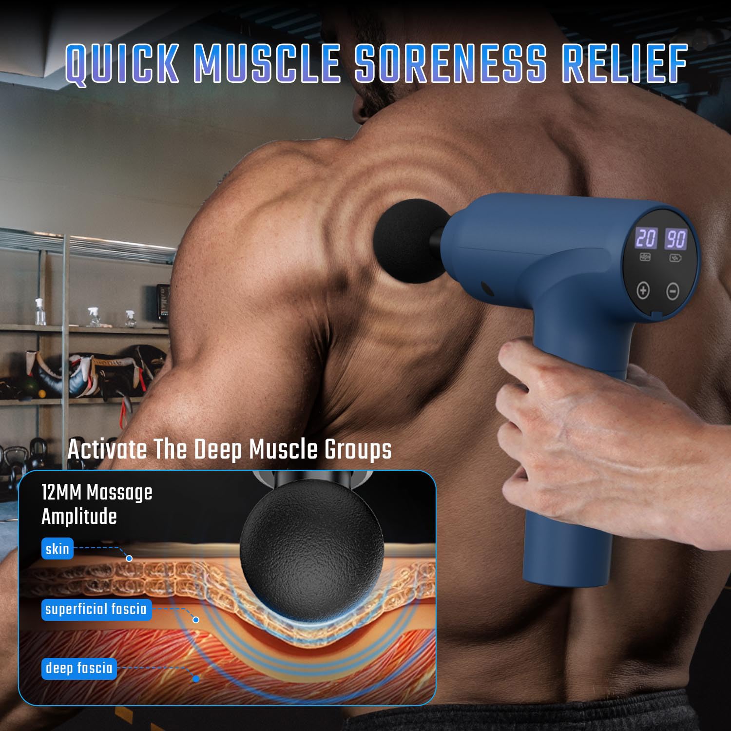 cotsoco Massage Gun Deep Tissue, Muscle Massage Gun with 9 Attachment Heads 20 Speeds & Silent Brushless Motor for Pain Relief, Handheld Percussion Back Massager Gun for Athletes