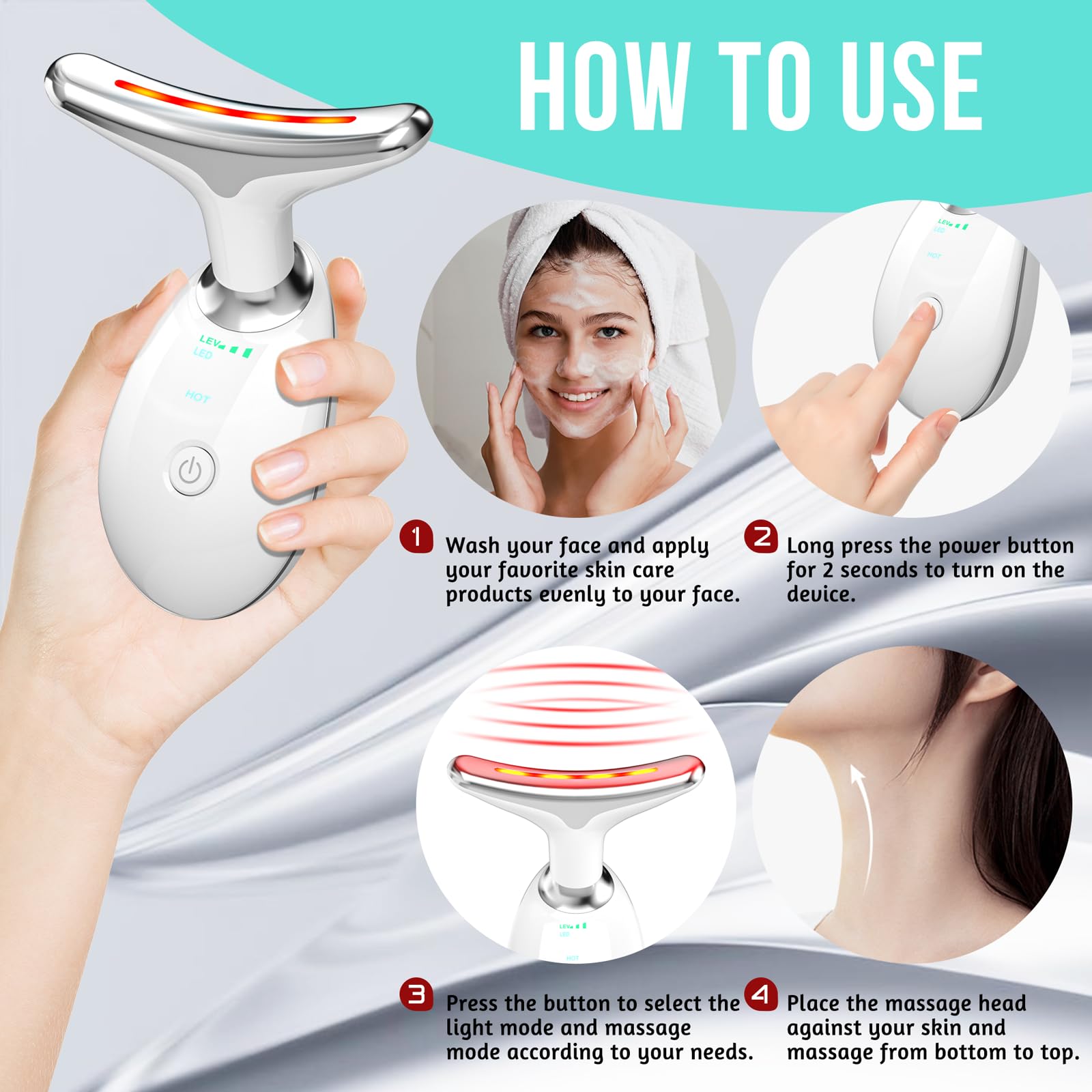 cotsoco Red-Light-Therapy-for-Face and Neck, Red Light Therapy Wand, 7 Color Led Face Neck Sculpting Tool for Skin Care, White-Gifts as special as Mom