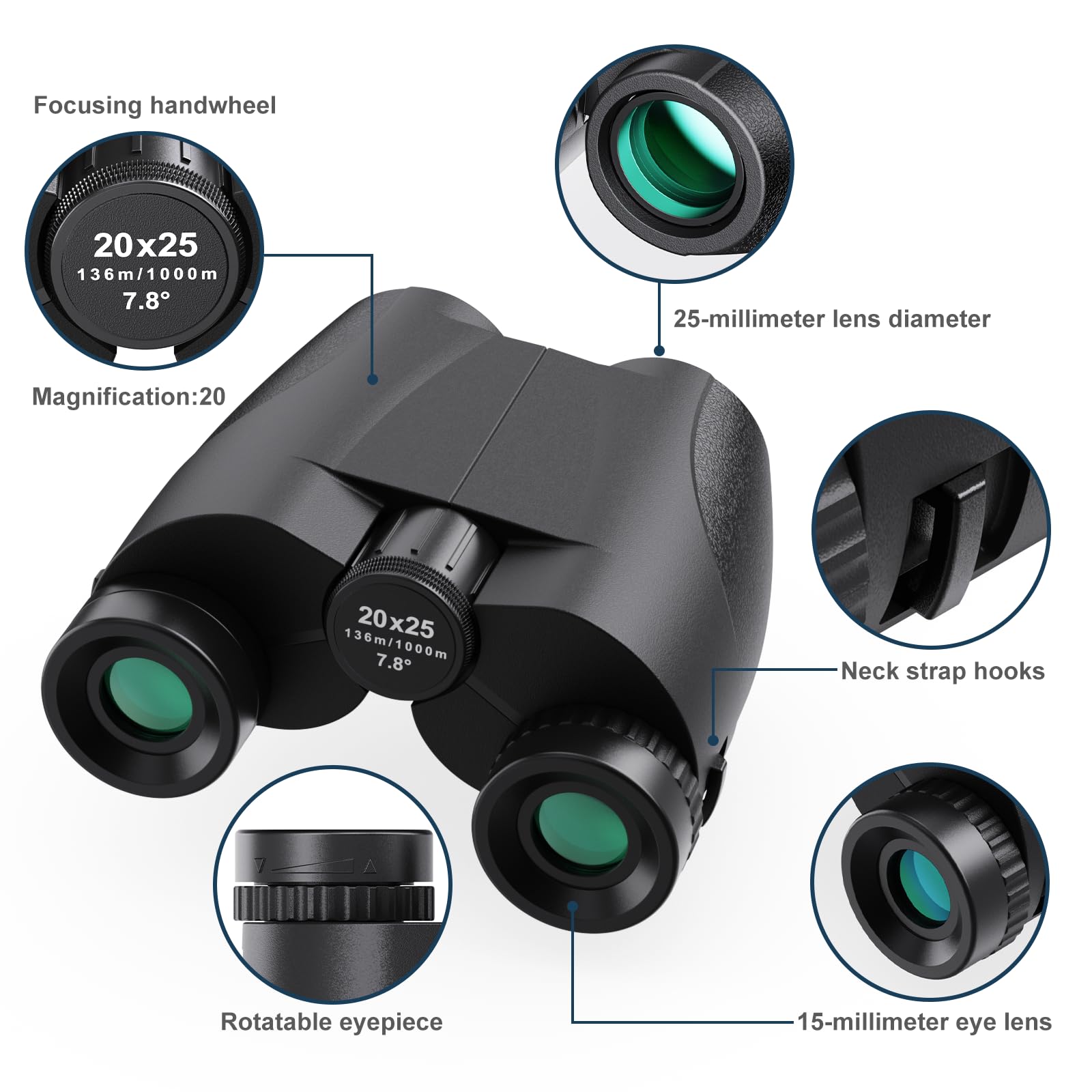 20x25 Compact Binoculars for Adults and Kids, High Power Adults Binoculars with Low Light Vision for Bird Watching, Outdoor Hunting, Travel, Concert