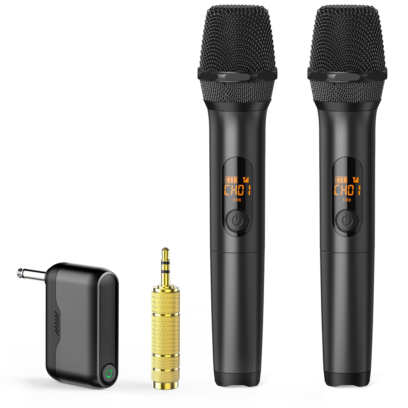 Wireless Microphones, Professional UHF Metal Dual Handheld Cordless Dynamic Mic System with Rechargeable Auto- Receiver, 160 ft Range, Microphone for Karaoke, Party Singing, Lecture, DJ, Wedding