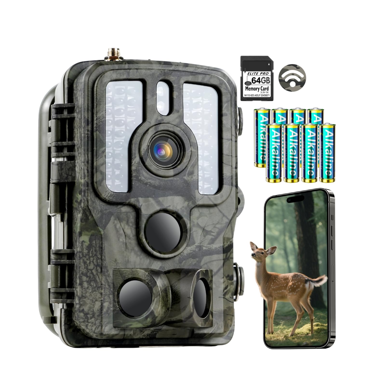 Trail Camera 4K 48MP with Night Vision Motion Activated Waterproof, Game Camera with WiFi Bluetooth, 0.1s Trigger, IR Night Vision 82ft, Outdoor Wildlife Cam with 8 Batteries 32GB SD Card