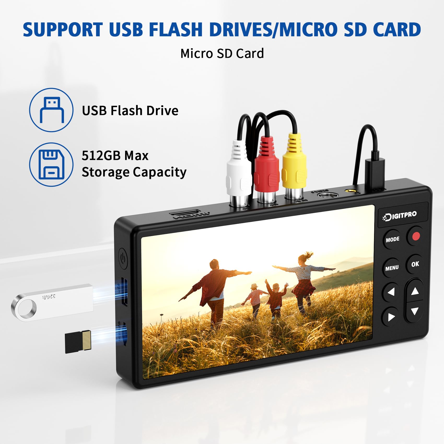 DigitPro VHS to Digital Converter 3.0, 5” HD Video to Digital Recorder, Convert Video & Audio from Analog VCR, DVR, DVD, Hi8, Mini DV, Camcorder Cassette Tapes (Tapes/DVD Player Needed)