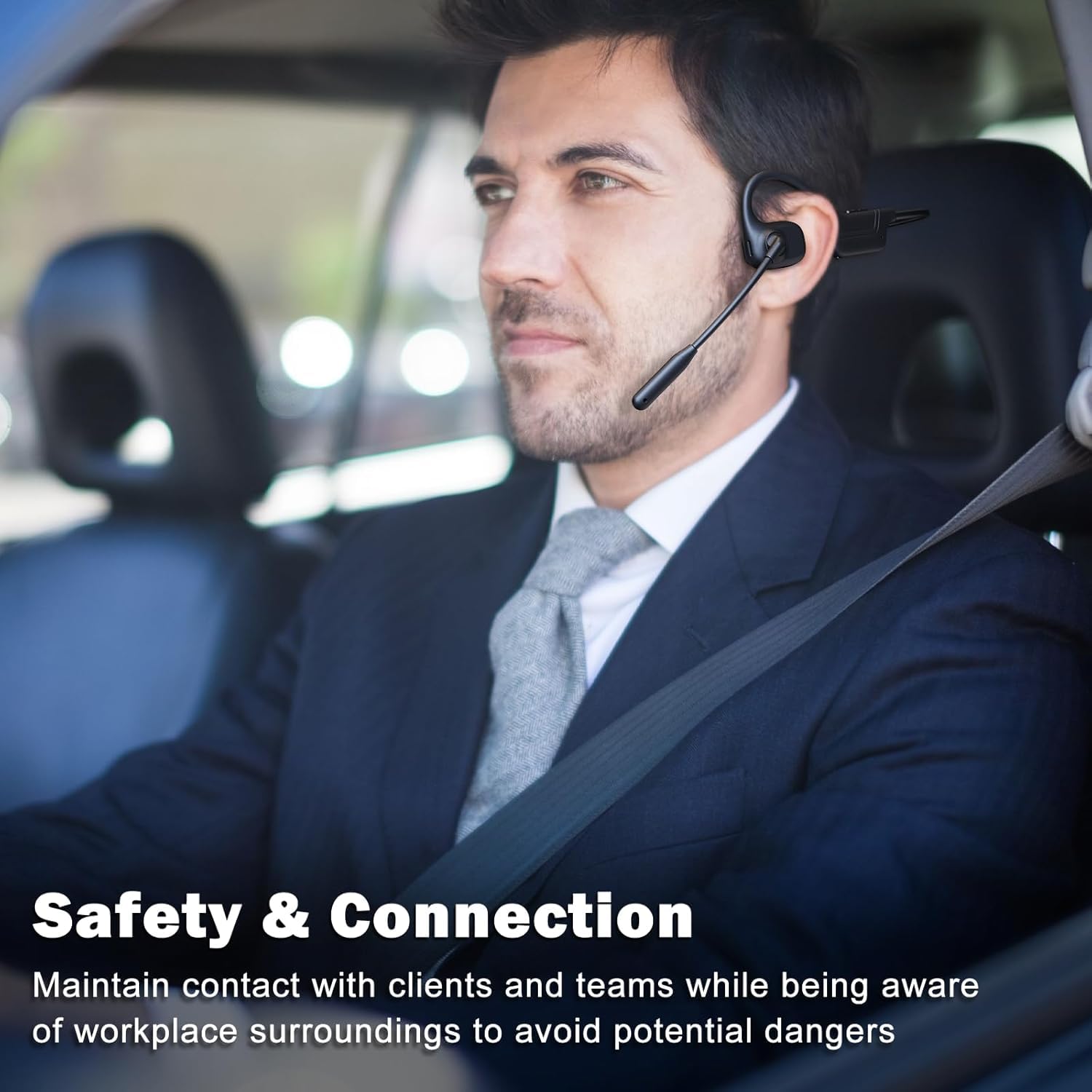 Open Ear Headphones with Mic, Bluetooth Headset with Microphone, AI Noise Cancelling Multipoint Connect Bluetooth 5.3 Headset, Sweatproof Wireless Headset for Work, Driving, Running, Workouts