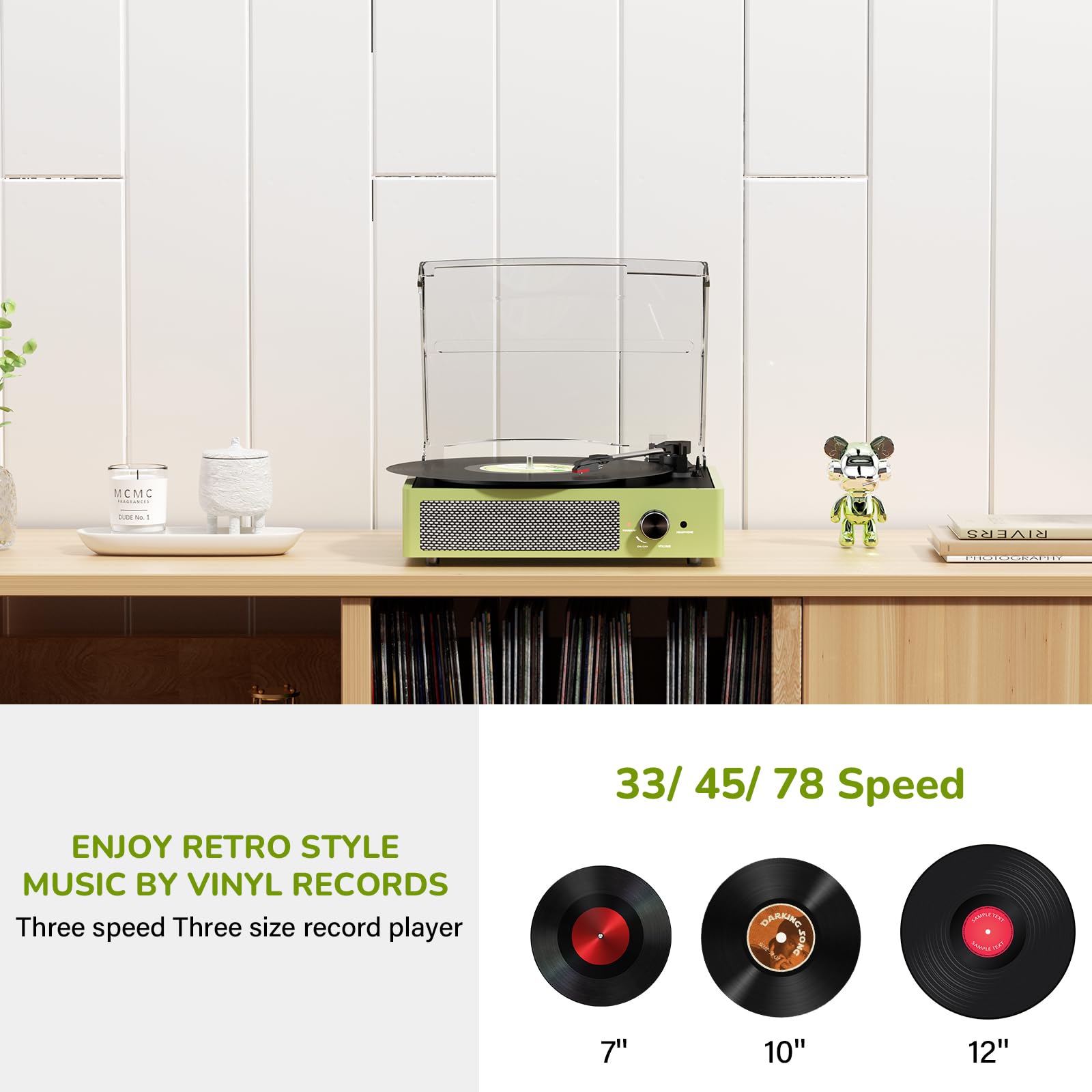 Digitnow Vinyl Player – Record Player with Bluetooth Light Green
