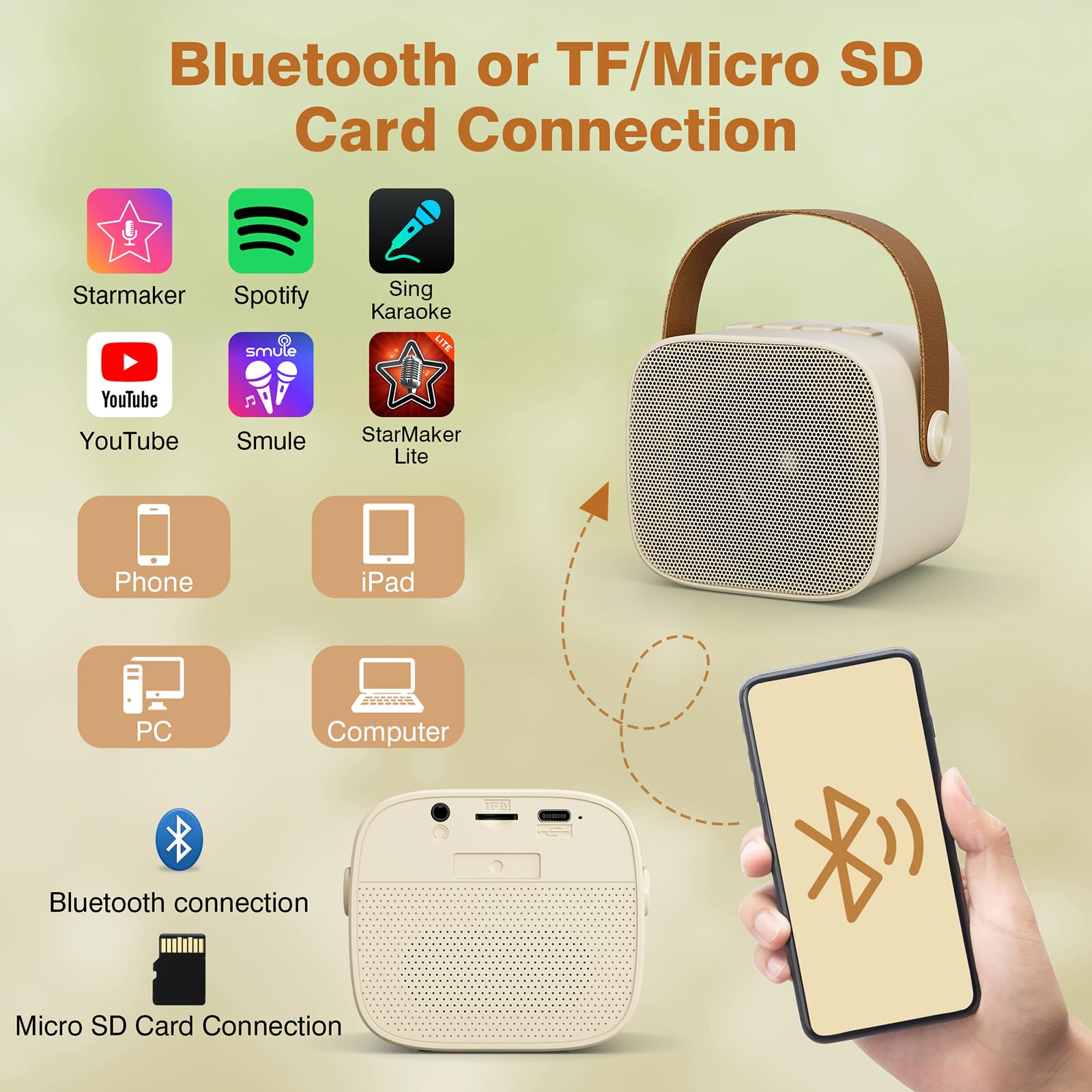 Wireless Portable Bluetooth Karaoke Machine for Kids Adults(off-White)