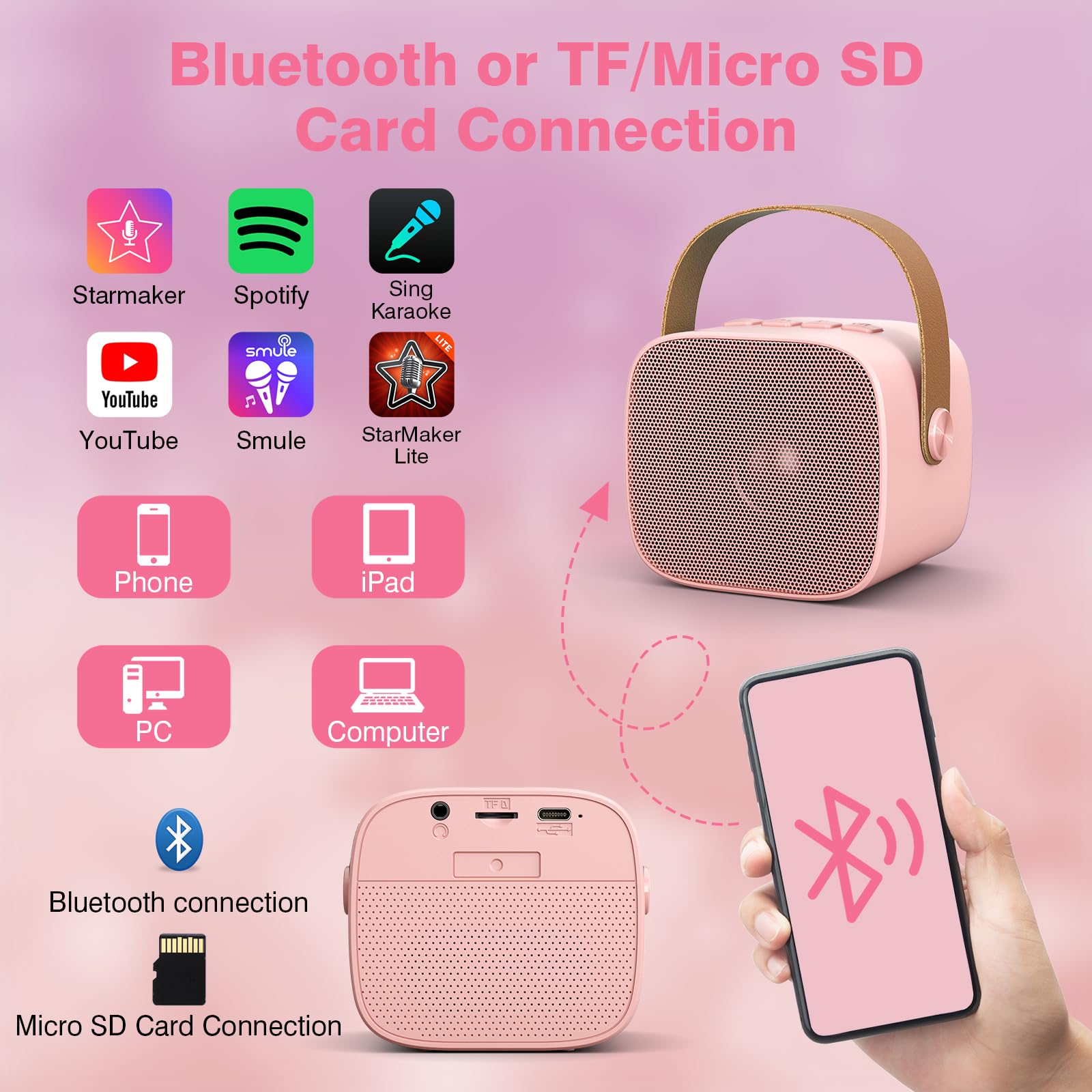 Mini Karaoke Machine for Kids Adults, Portable Bluetooth Karaoke Speaker with 2 Wireless Microphones for Girls Boys 3-11,12+ Years Old, Gifts for Family Home Birthday Party
