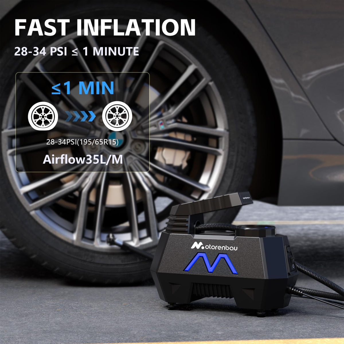 Tire Inflator Portable Air Compressor, Air Pump for Car Tires-9.84 Ft Cord,12V DC-Powered Auto Pump with Digital Pressure Gauge,Emergency LED Light, Car Accessories for Motorcycle Bicycle Ball Balloo-bluen