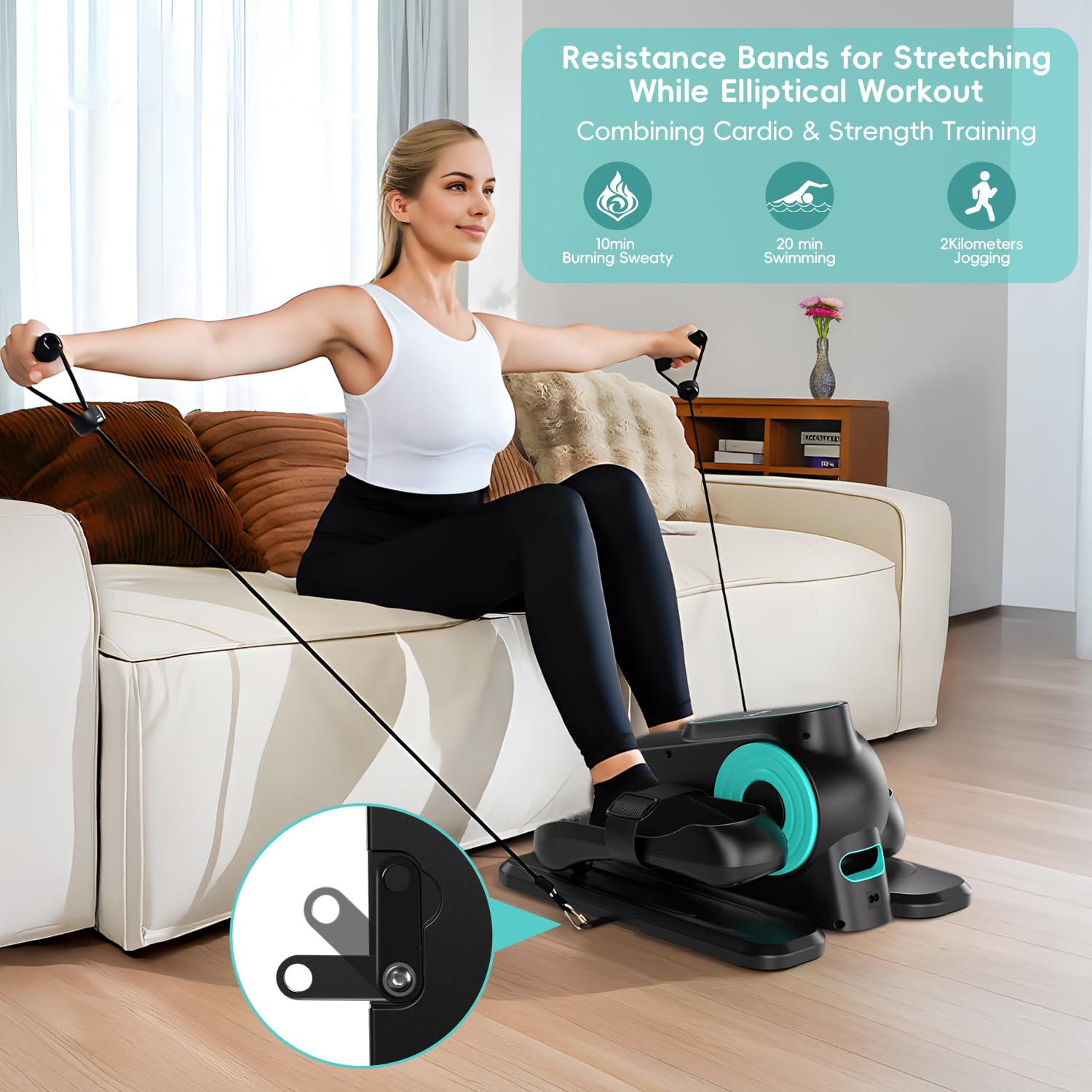 Under Desk Elliptical Machine,Morelax Ellipse Leg Exerciser for Seniors,Quiet & Portable Electric Seated Pedal Exerciser with Resistance Bands,Remote Control Without Battery&12 Adjustable Speeds
