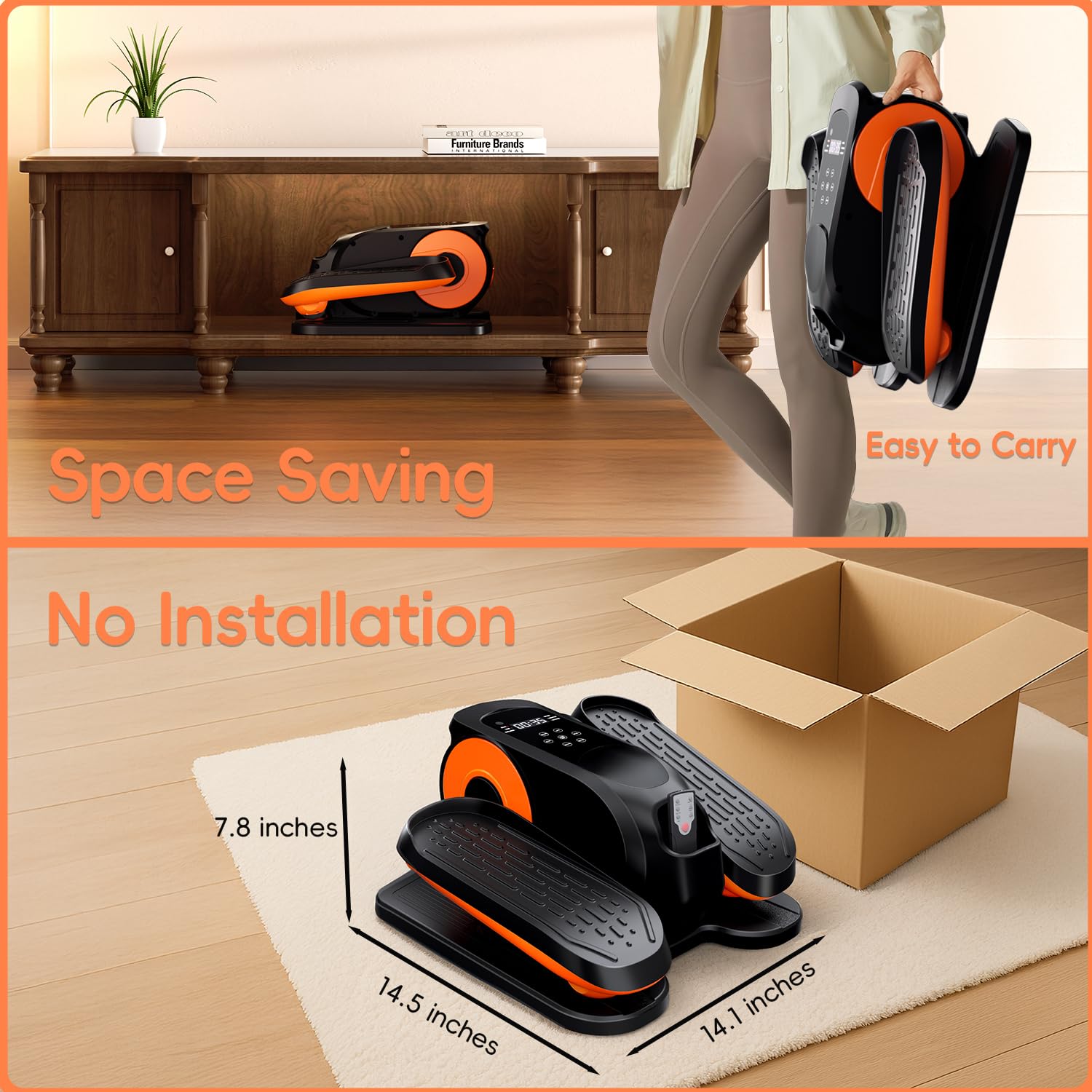 Mothers' Day Gifts from Daughter -Under Desk Elliptical Machine,Morelax Ellipse Leg Exerciser for Seniors,Quiet & Portable Mini Electric Seated Pedal Exerciser with Remote Control Without Battery & 12 Adjustable Speeds(Orange)