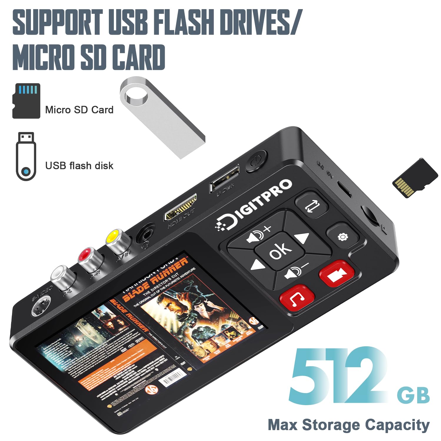 VHS to Digital Converter 2.0, HD Video to Digital Converter Recorder with Remote, Convert Record Analog Video Audio from VHS/VCR, DVR/DVD/Hi8/Mini DV Players/Camcorder to Digital(Players Needed)