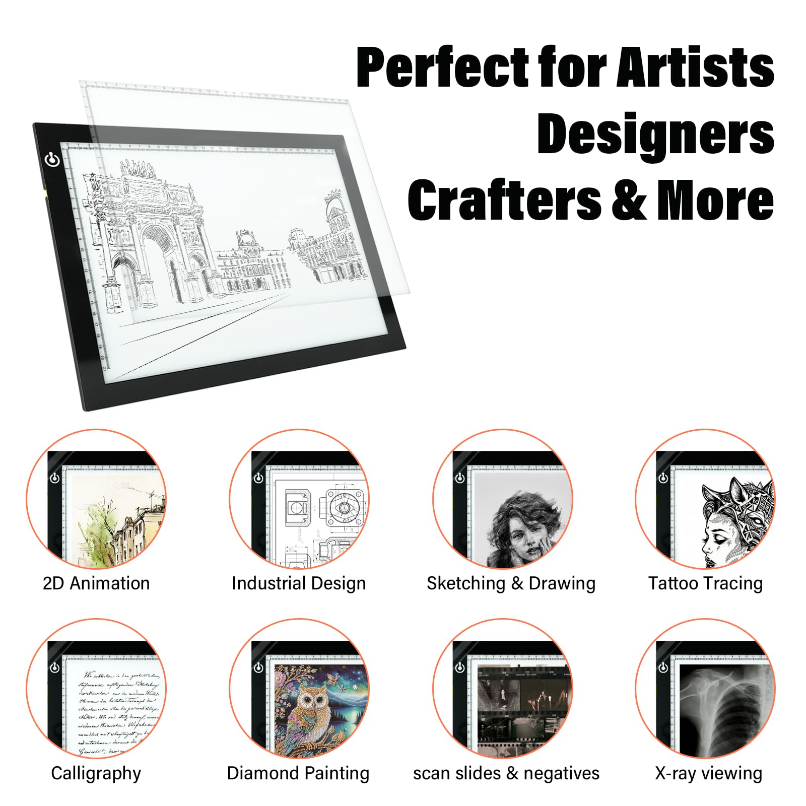 A4 Light Box for Tracing – Ultra-Thin LED Light Table with Adjustable Brightness, USB Powered Light Board for Kids, Artists, Tattoo Transfer, Drawing, Sketching, Stenciling & Art Projects