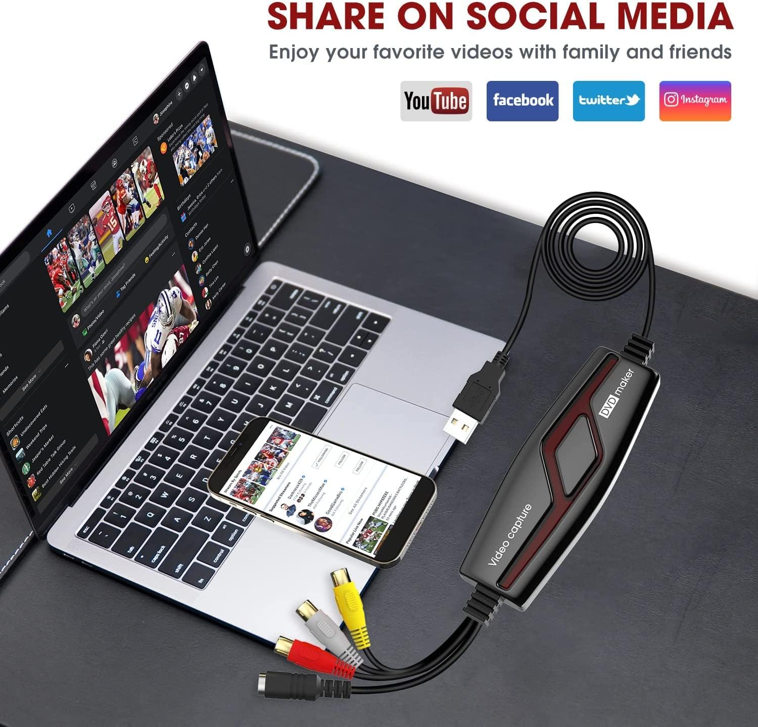 DIGITNOW USB 2.0 Video Capture Card,Digital Video Converter,Compatible with Windows 7, 8, 10 and Mac OS X 10.7 or above
