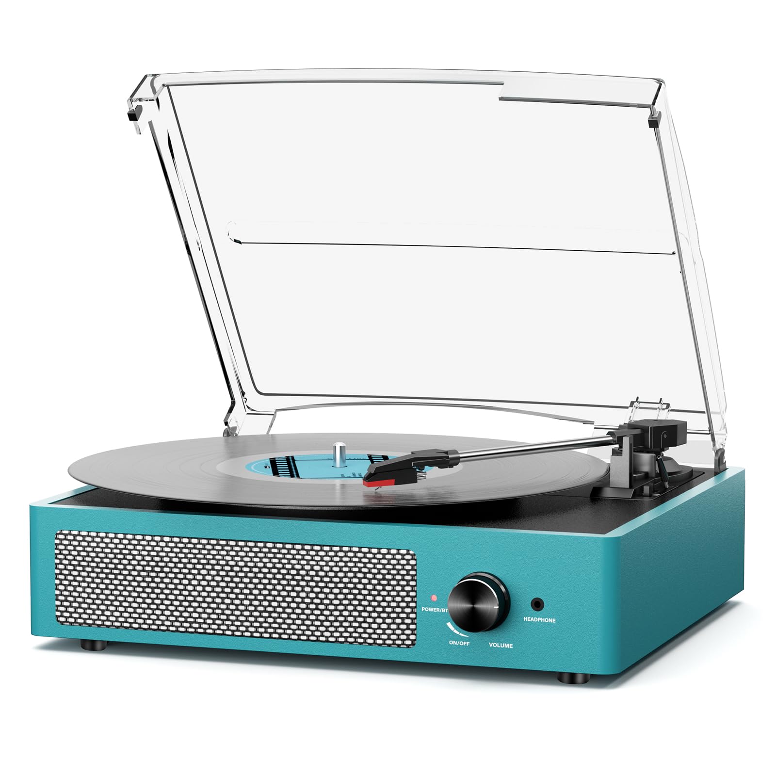 Record Player for Vinyl with 2 Build-in Speakers LP Vinyl Players Belt-Driven Vintage Turntables 3 Speed 3 Size, Wireless Bluetooth Playback, AUX-in, RCA Out, Headphone, Auto Stop Sea Blue