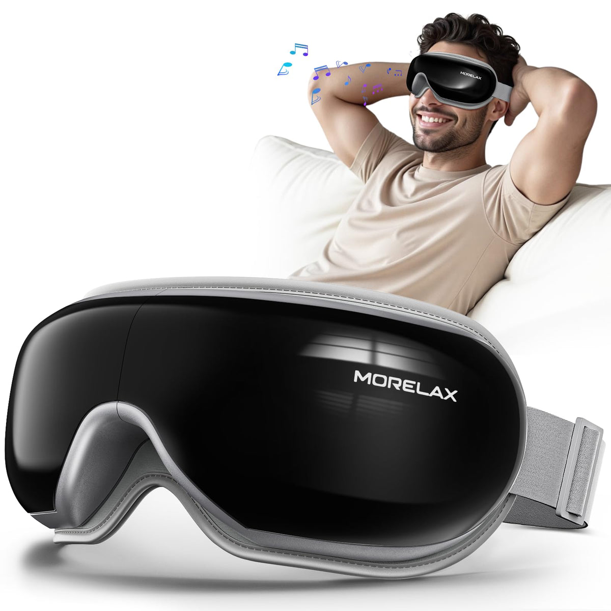 Morelax Eye Massager with Heat & Bluetooth Music, Birthday Gifts for Women, Reduce Eye Strain, Headache Relief and Improve Sleep, Eye Care Gift(Black)