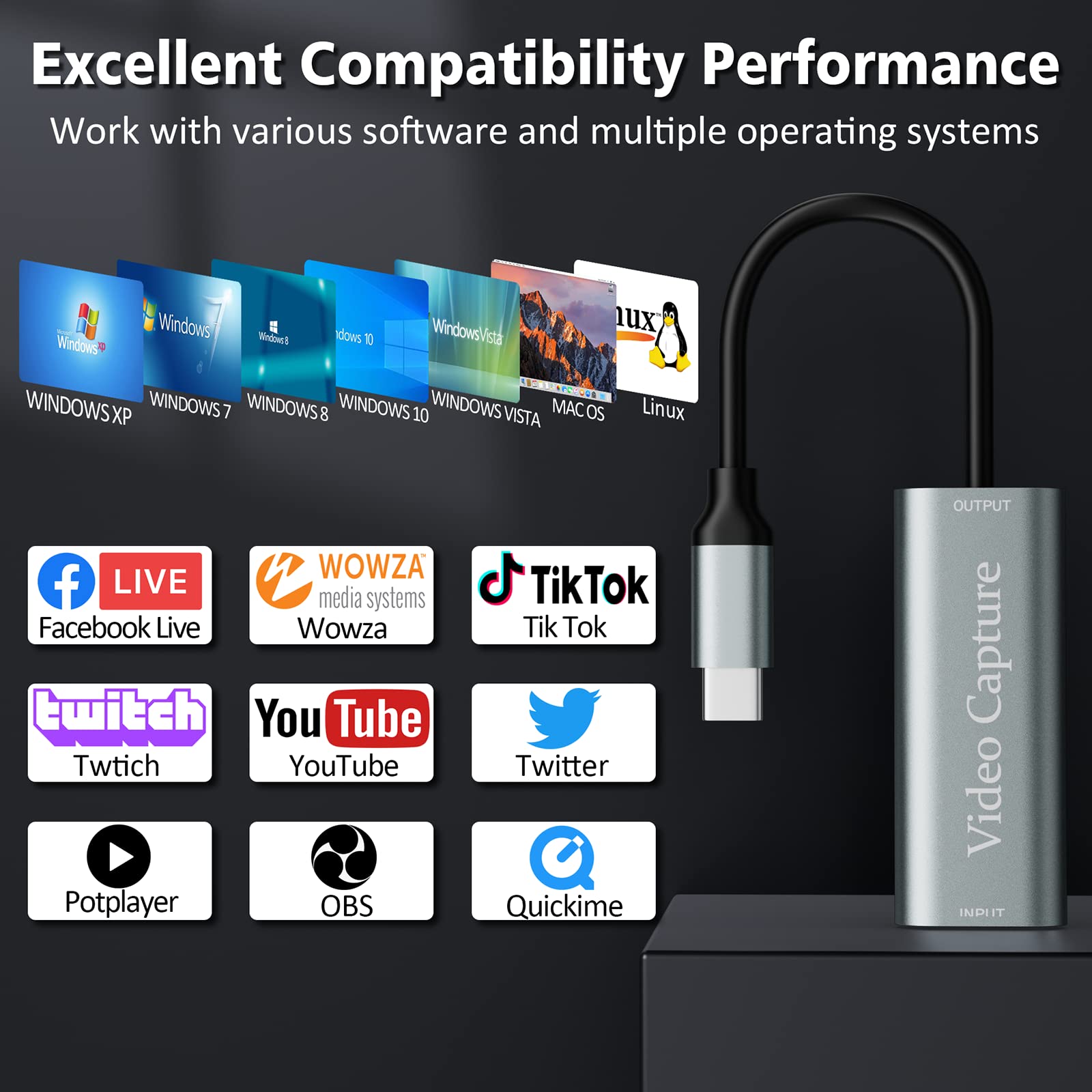 Video Capture Card, 4K Hdmi to 1080P USB C Capture Card for Gaming Streaming Conference, Video Capture Device for Windows/Mac OS PS4 Switch Xbox