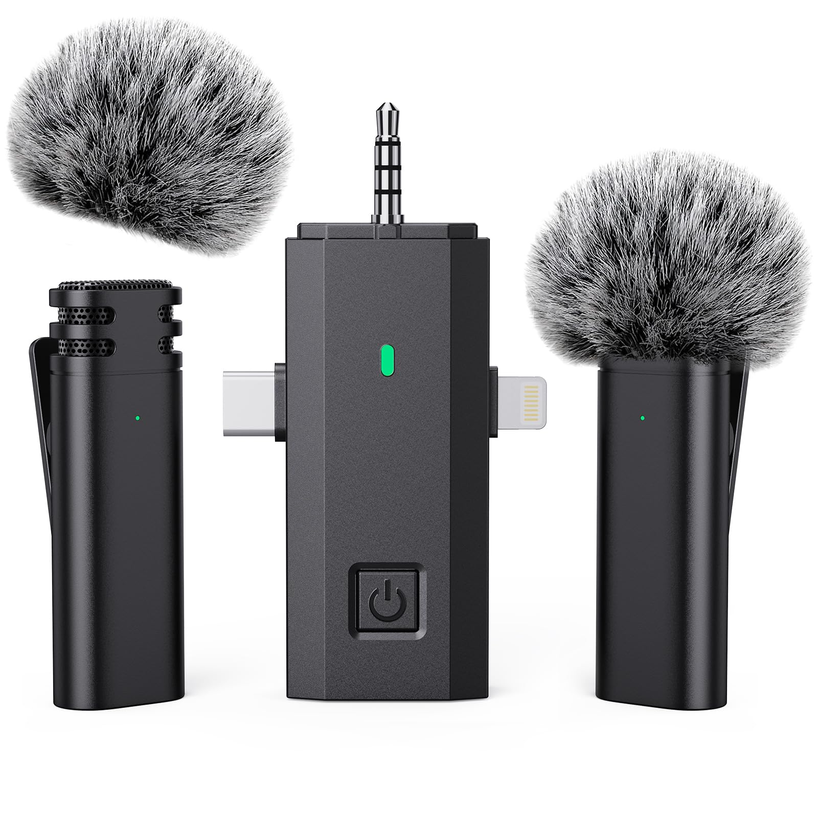 3 in 1 Wireless Microphone for iPhone, iPad, Android, Camera, Mini Lavalier Lapel Mic, USB-C Microphone, 2.4G Ultra-Low Delay, Microphone for Video Recording, Live Streaming, Vlog, TikTok, YouTube