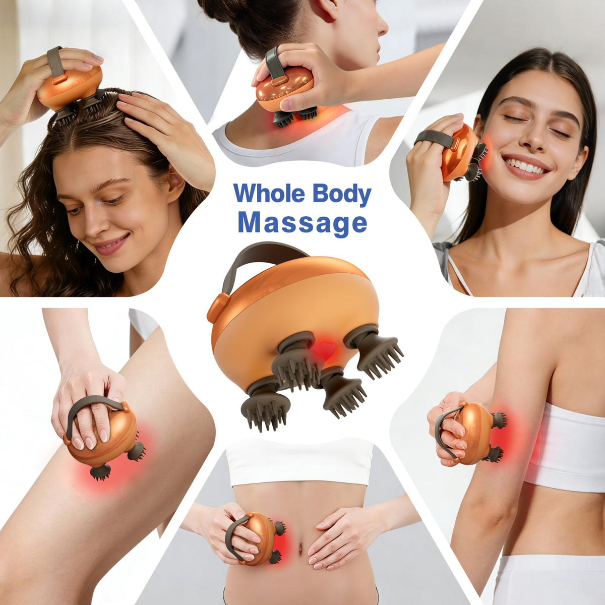 cotsoco Electric Scalp Massager with Tangle-Free Design, Waterproof Portable Handheld Head Massager for Deep Stress Relief, with 12 Massage Heads and 3 Adjustable Modes, Ideal Gifts for Mom & Dad