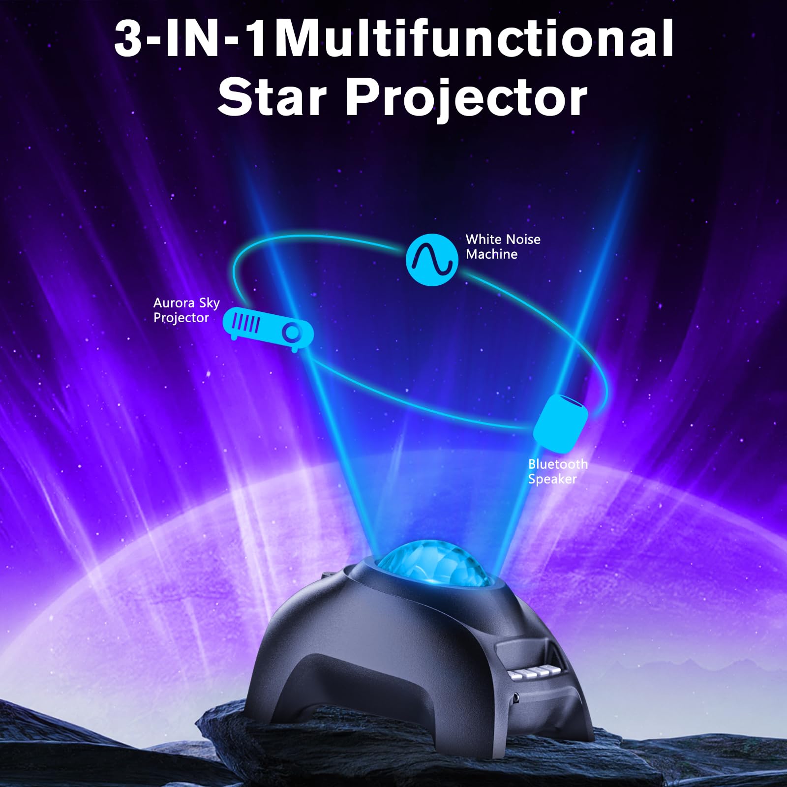 Northern Galaxy Light Aurora Projector, Star Projector with 33 Light Effects, Starry Nebula LED Lamp with Remote Control, White Noise, Kids/Adults Room Decor, Bluetooth Speaker for Party Christmas