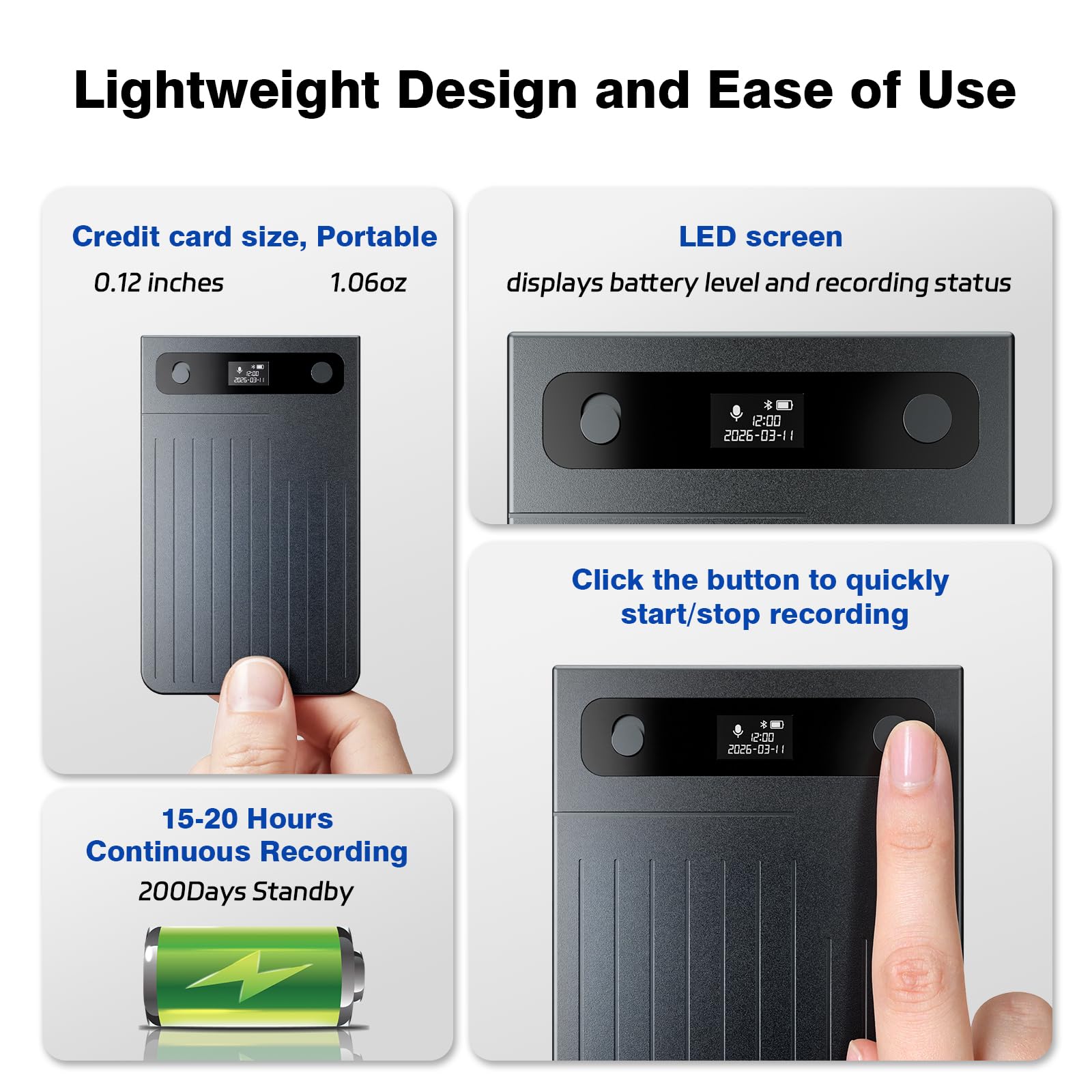 AI Voice Recorder, AI Note Taker 64GB with App Control, AI Technology Transcribe & Summarize Free, 121 Languages, Audio Recorder Device for Meetings & Calls, Ultra-Slim/Display, Magnetic Case, Grey