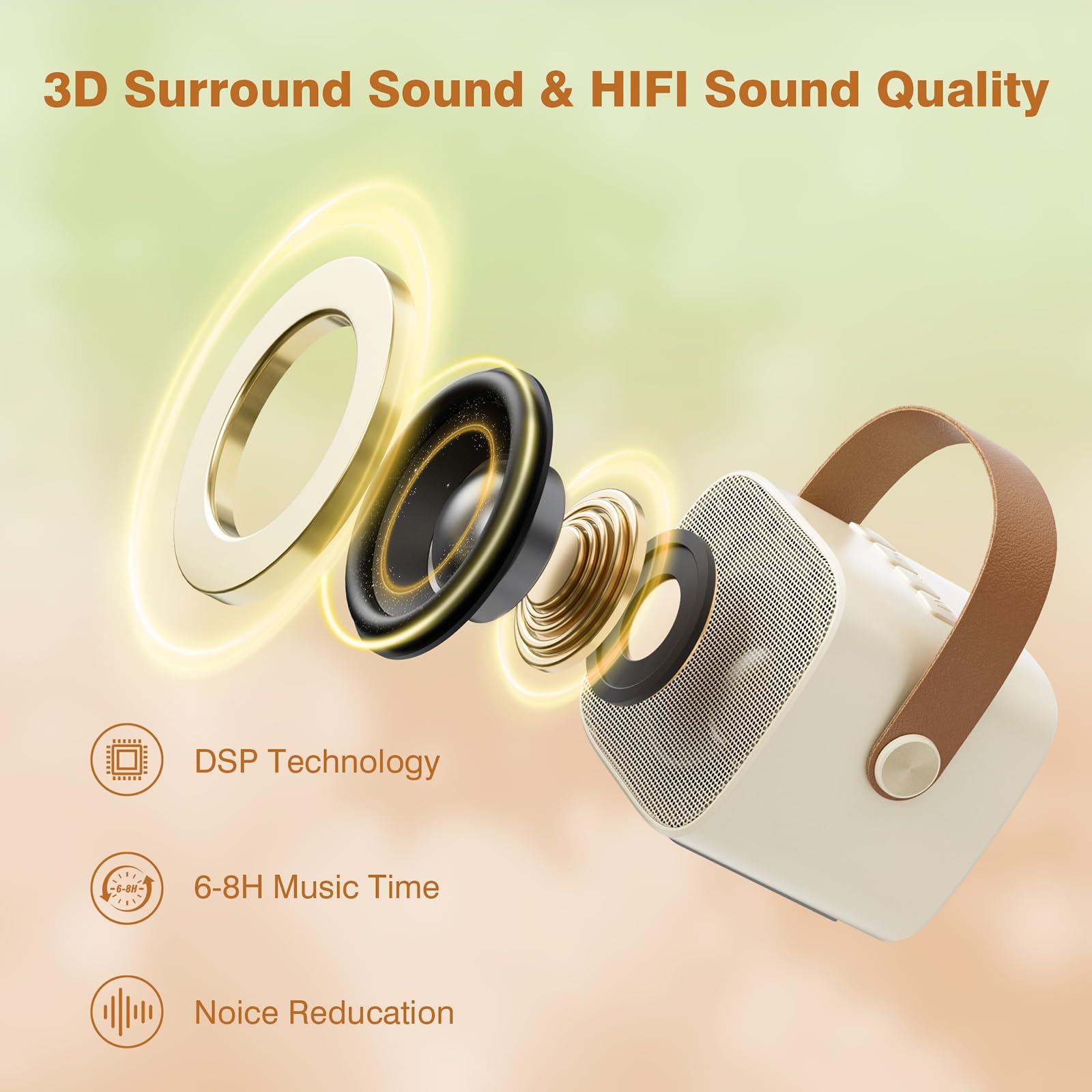 Wireless Portable Bluetooth Karaoke Machine for Kids Adults(off-White)