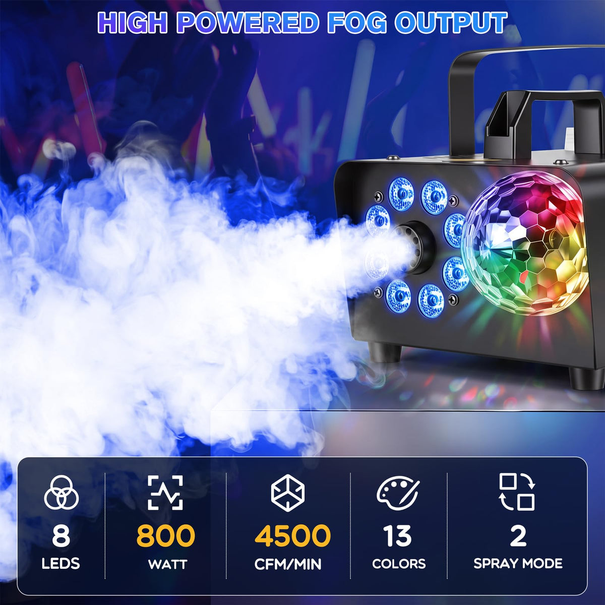 Fog Machine, 800W 4500CFM Smoke Machine for Halloween with Disco Light