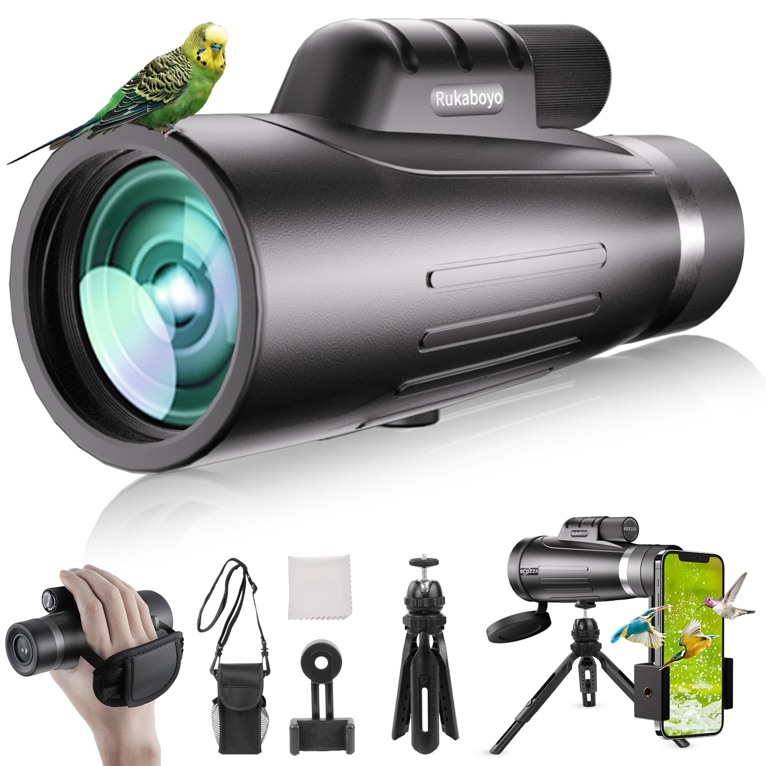 HD Monocular Telescope High Powered with Smartphone Adapter Tripod BAK4 Prism Monocular for Wildlife Bird Watching Hunting Travel Camping Stargazing Hiking (80X100 HD Monocular Telescope High Powered)