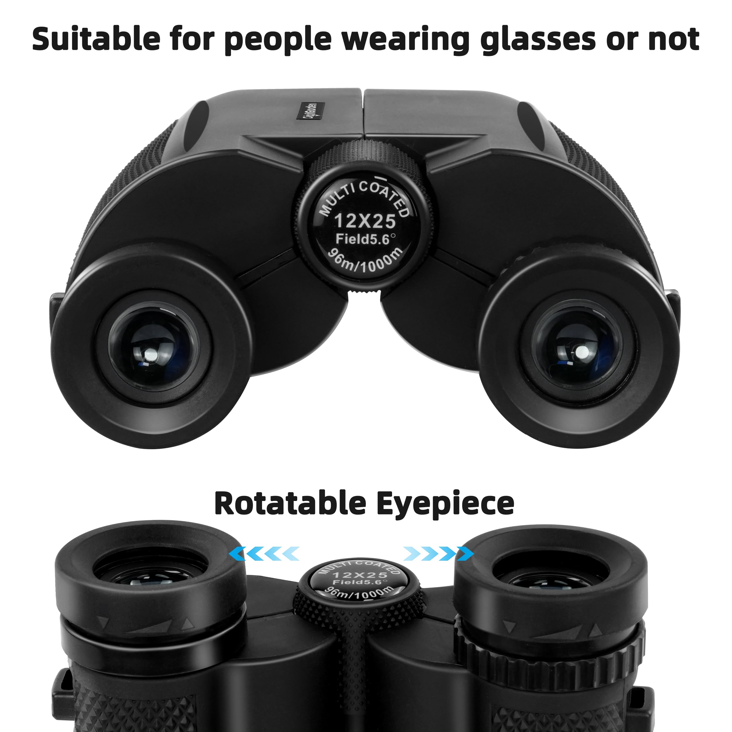 Binoculars for Adults and Kids, 12x25 HD Compact Binoculars for Bird Watching, Large Eyepiece Waterproof Binocular and Low Light Vision, Easy Focus for Sport Games, Outdoor Hunting, Travel Sightseeing
