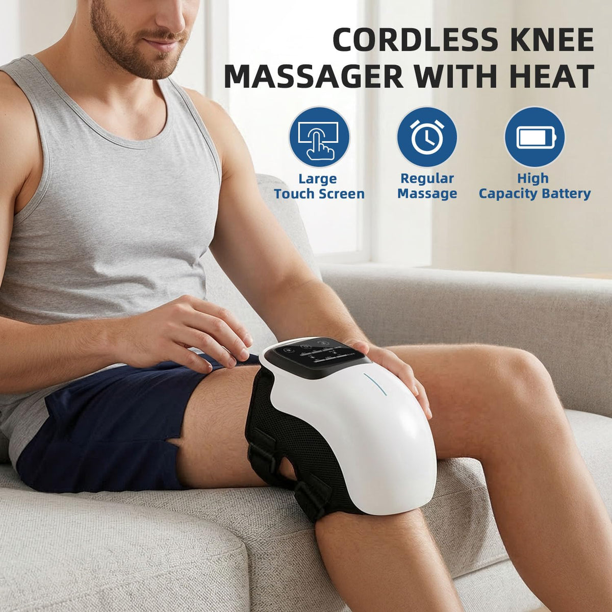 cotsoco Knee Massager with Heat, Red Light & Vibration, Cordless Knee Heating Pad, 3 Heat Levels, 3 Vibration Modes, Adjustable Knee Wrap for Daily Comfort, Gift for Men, Women, Mom & Dad
