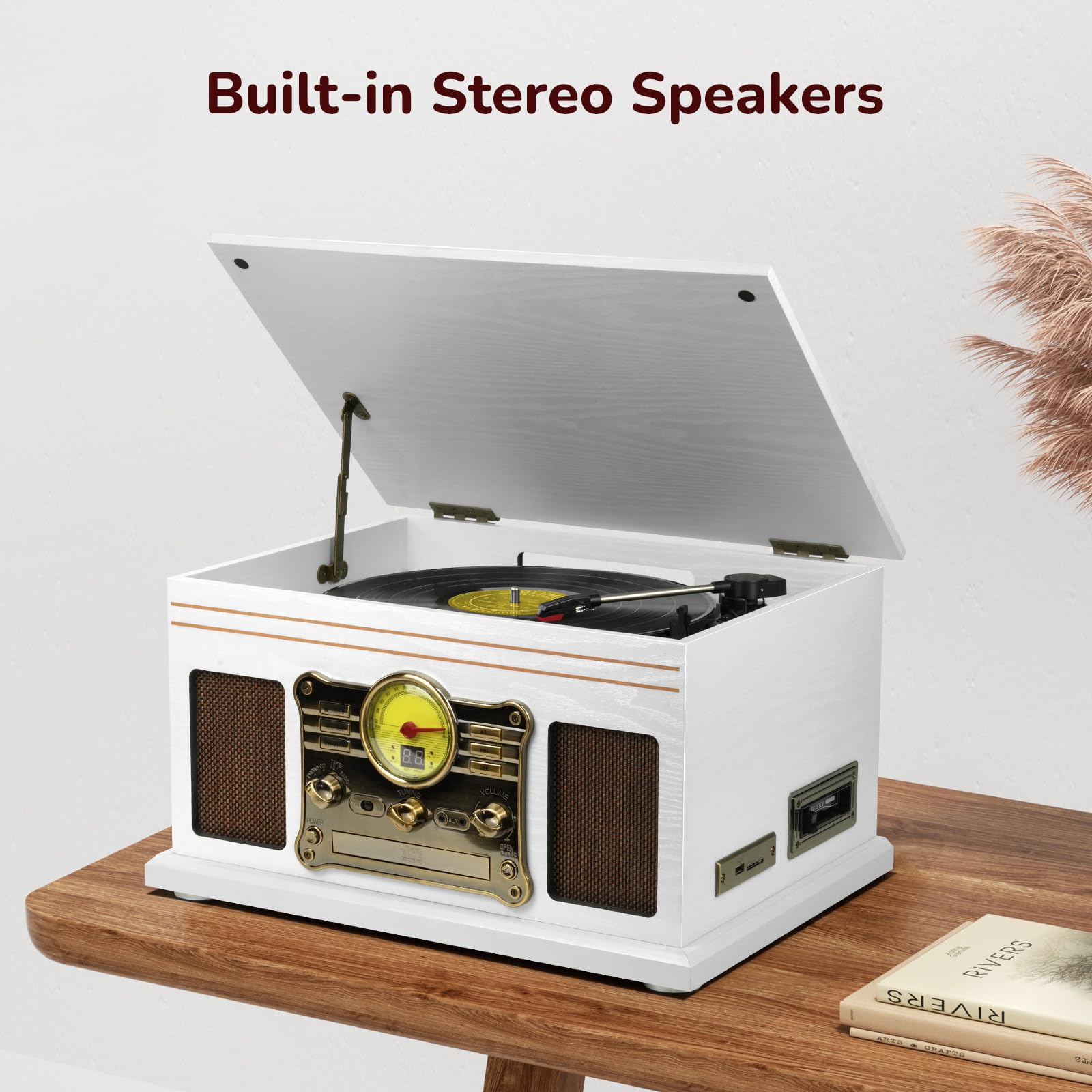 FEKTIK Bluetooth Record Player 10 in 1,FEKTIK 3-Speed Turntable for Vinyl with Speakers, LP to MP3 Converter, CD, Cassette Player, FM Radio, Wireless Streaming | White