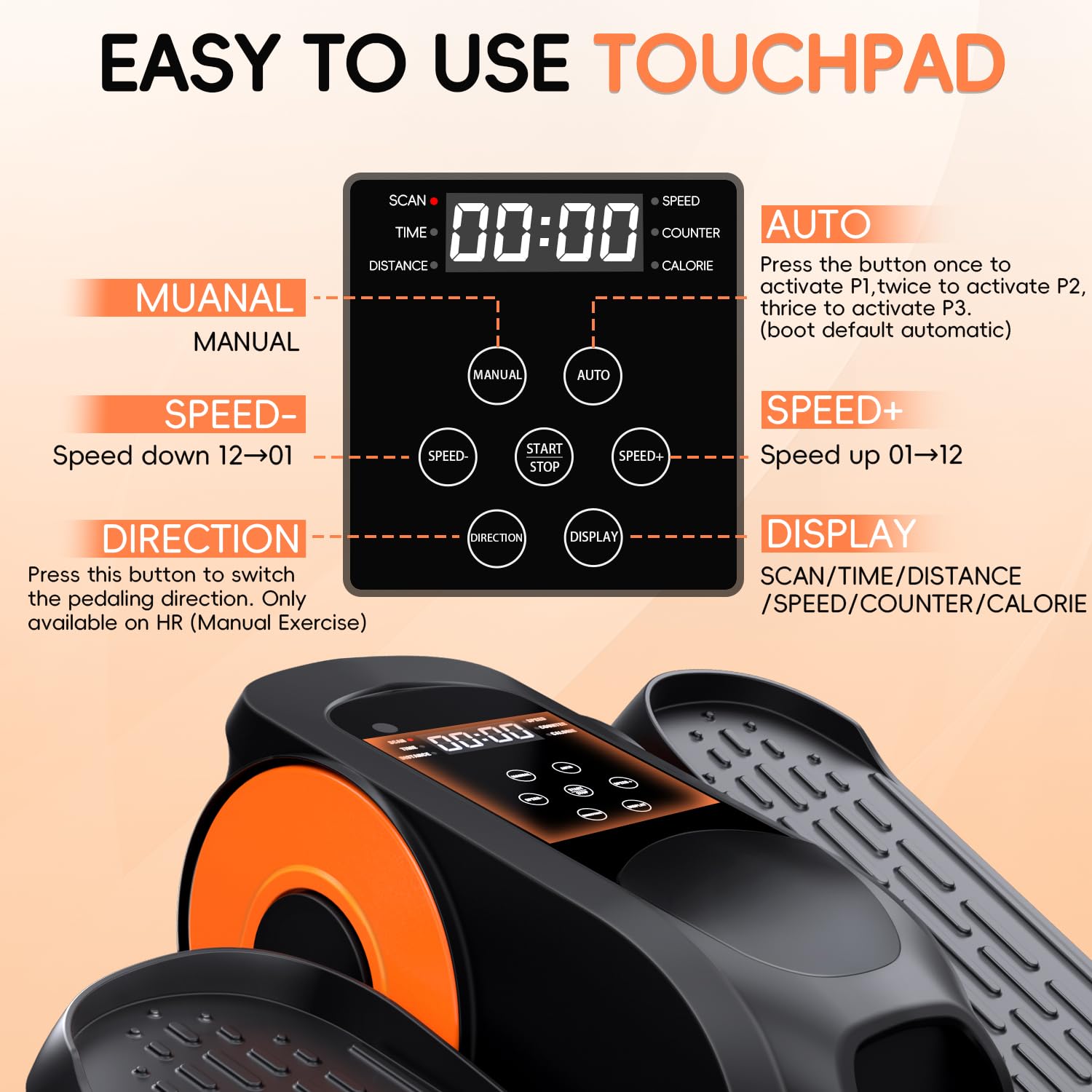 Mothers' Day Gifts from Daughter -Under Desk Elliptical Machine,Morelax Ellipse Leg Exerciser for Seniors,Quiet & Portable Mini Electric Seated Pedal Exerciser with Remote Control Without Battery & 12 Adjustable Speeds(Orange)