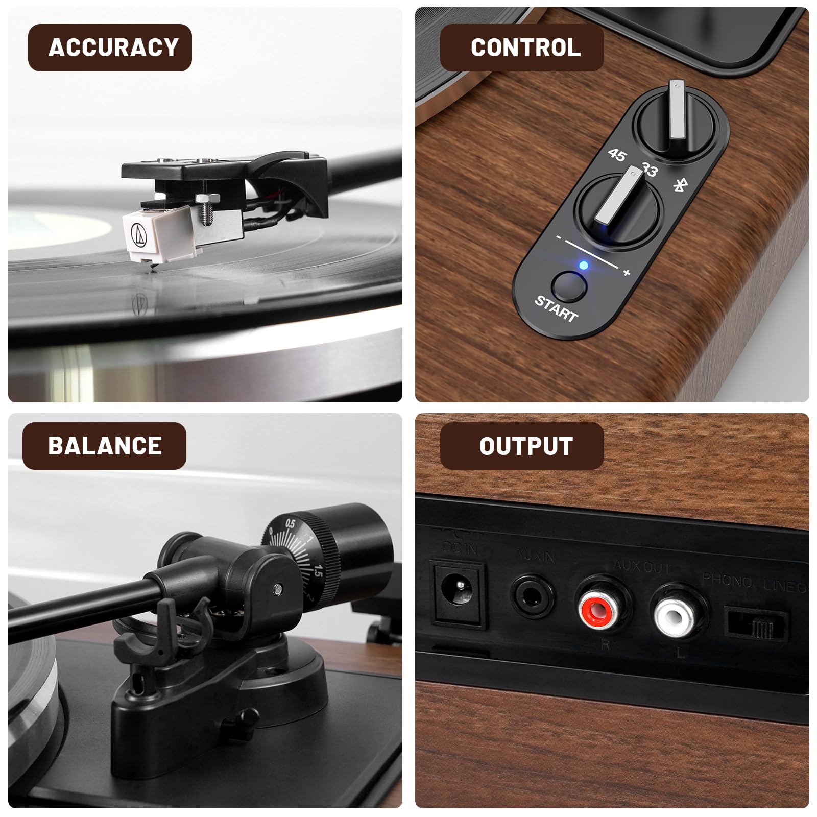 FEKTIK Vinyl Record Player with Magnetic Cartridge,High Fidelity Belt Drive Turntable with Built-in Speakers, Bluetooth Playback and Aux-in Functionality, Auto Off