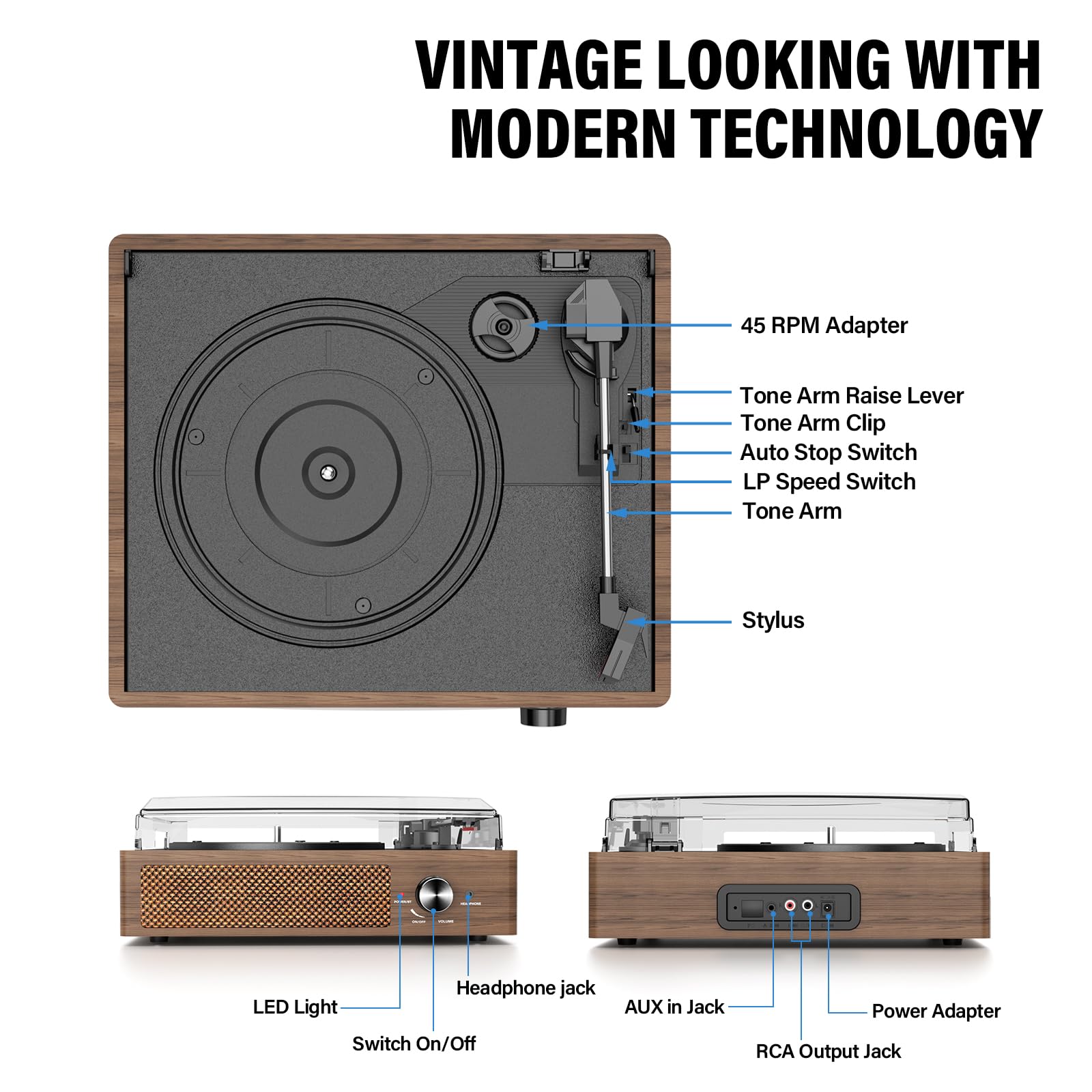 Digitnow Record Player – Vinyl Player with Bluetooth & Speakers