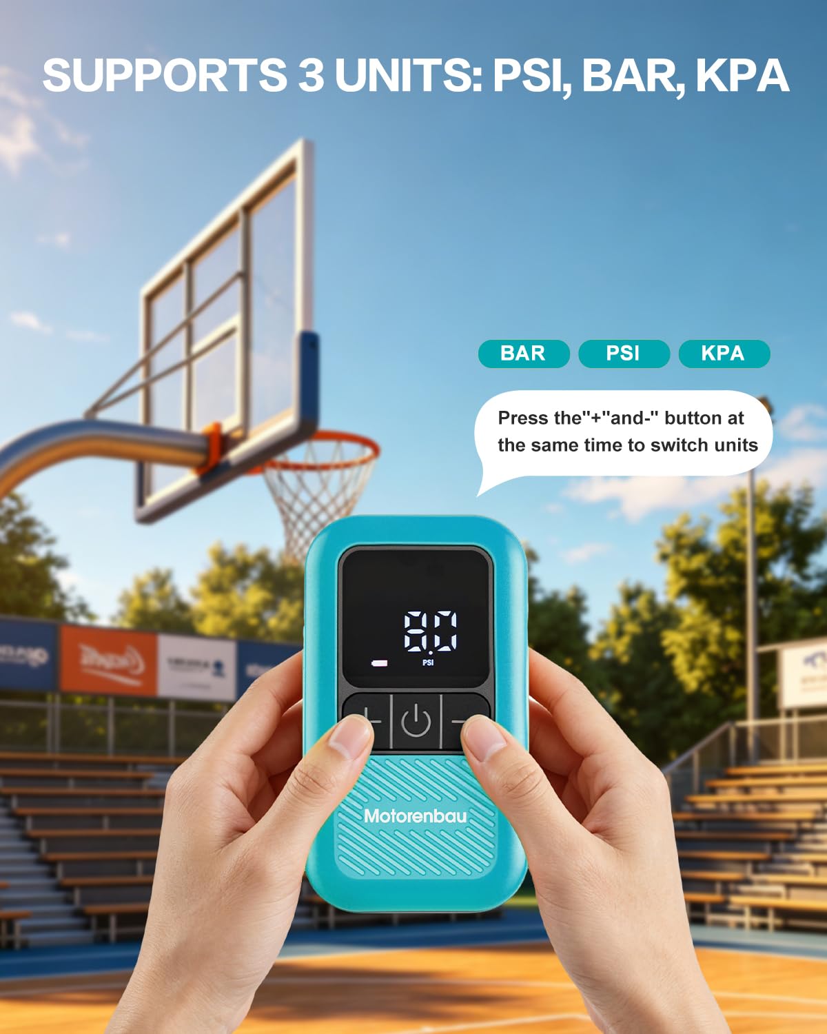 Motorenbau Electric Ball Pump for Sports Balls with LCD Display & LED Light-light blue
