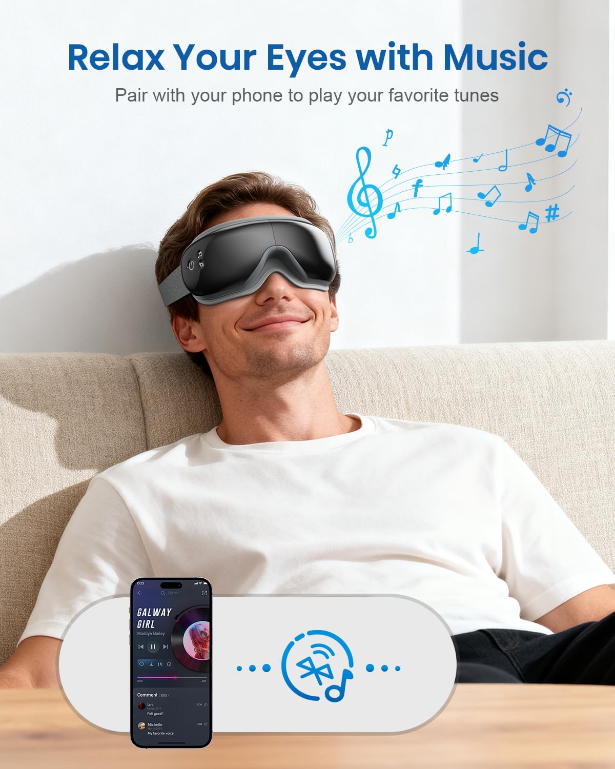 Cotsoco Eye Massager with Heat, Remote, and Compression, Adjustable Foldable Sleep Mask for Relaxing Eyes and Better Sleep, Migraine Relief Device, Birthday Gifts for Women Men Her Him-Black