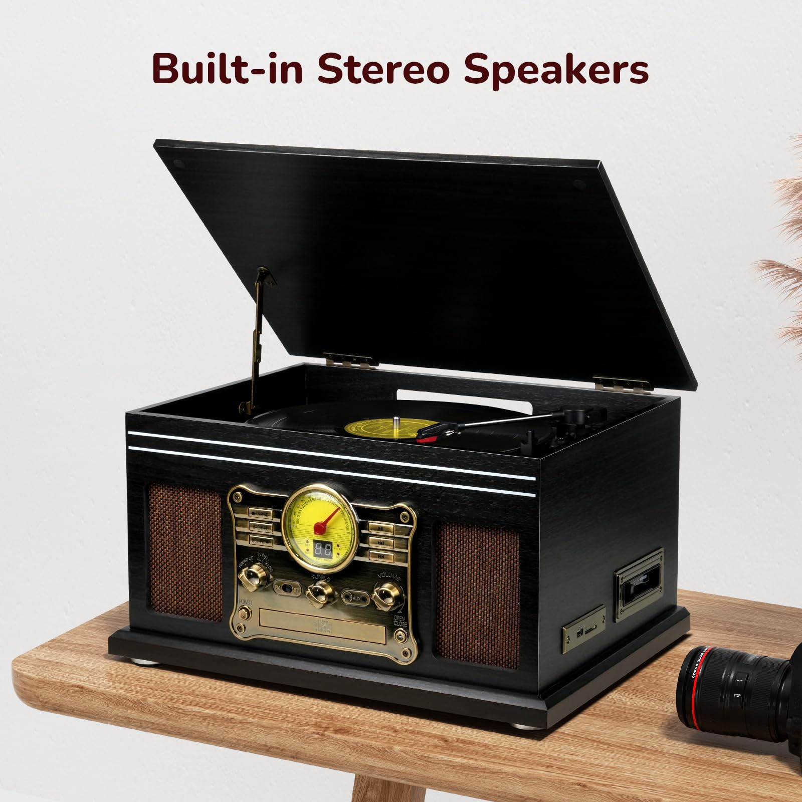 FEKTIK Bluetooth Record Player 10 in 1,FEKTIK 3-Speed Turntable for Vinyl with Speakers, LP to MP3 Converter, CD, Cassette Player, FM Radio, Wireless Streaming | Black
