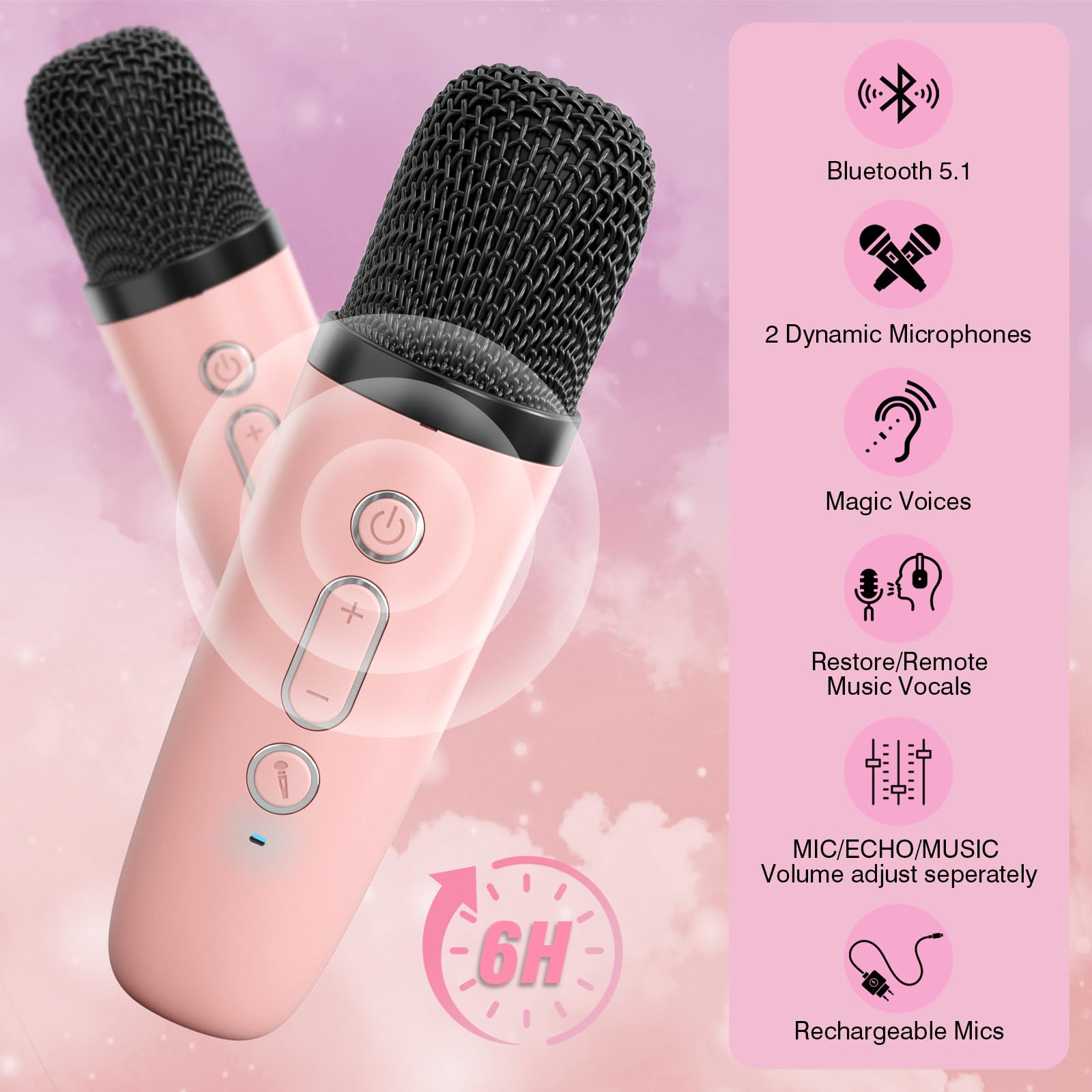 Mini Karaoke Machine for Kids Adults, Portable Bluetooth Karaoke Speaker with 2 Wireless Microphones for Girls Boys 3-11,12+ Years Old, Gifts for Family Home Birthday Party