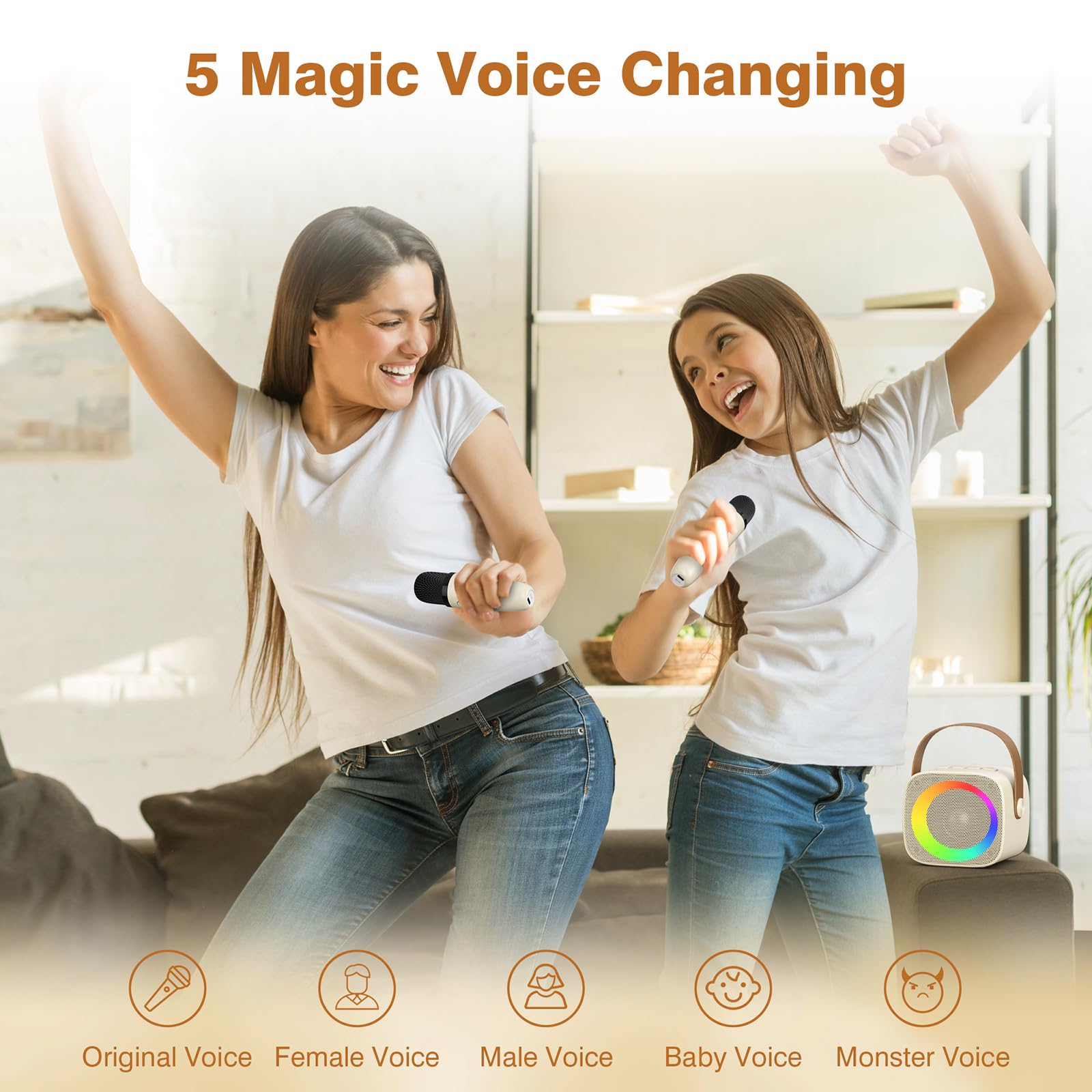 Wireless Portable Bluetooth Karaoke Machine for Kids Adults(off-White)