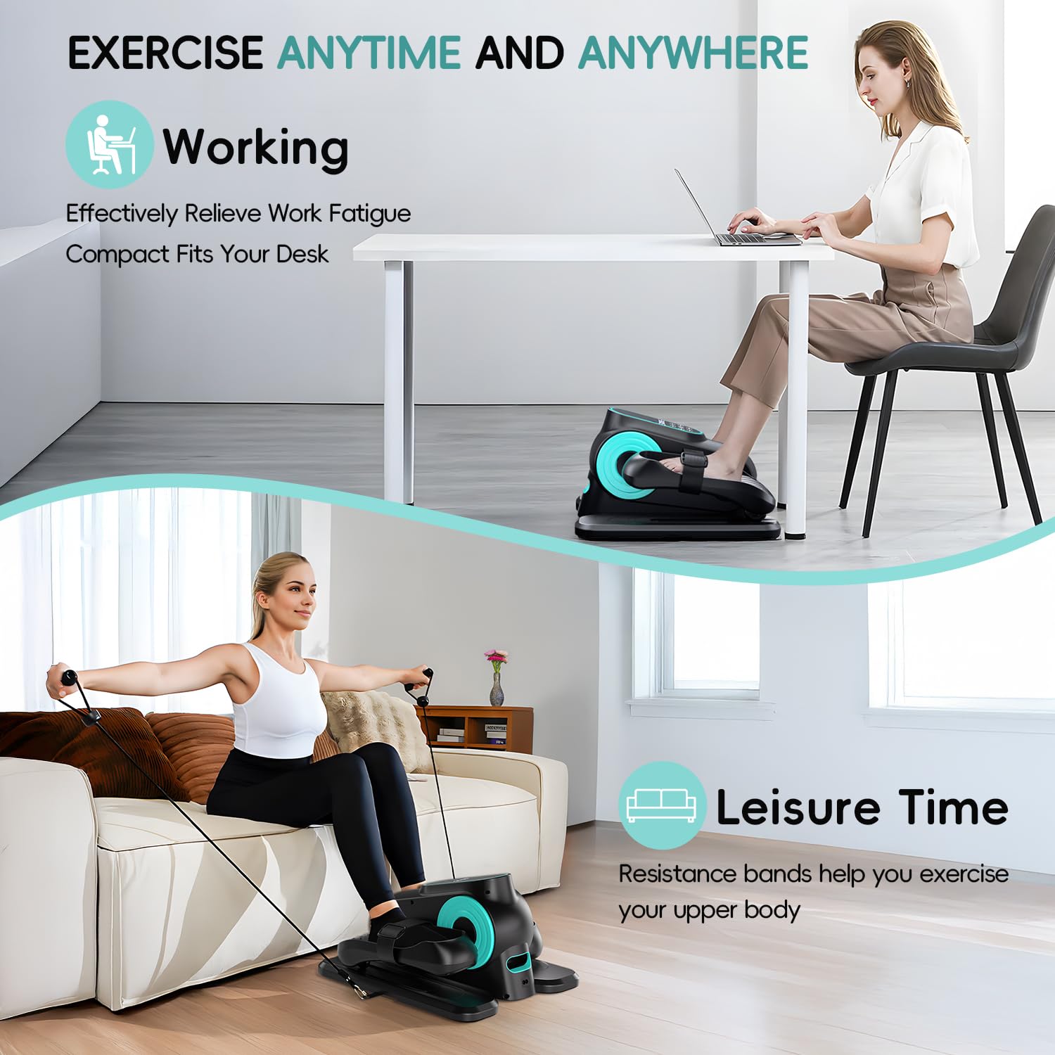 Under Desk Elliptical Machine,Morelax Ellipse Leg Exerciser for Seniors,Quiet & Portable Electric Seated Pedal Exerciser with Resistance Bands,Remote Control Without Battery&12 Adjustable Speeds