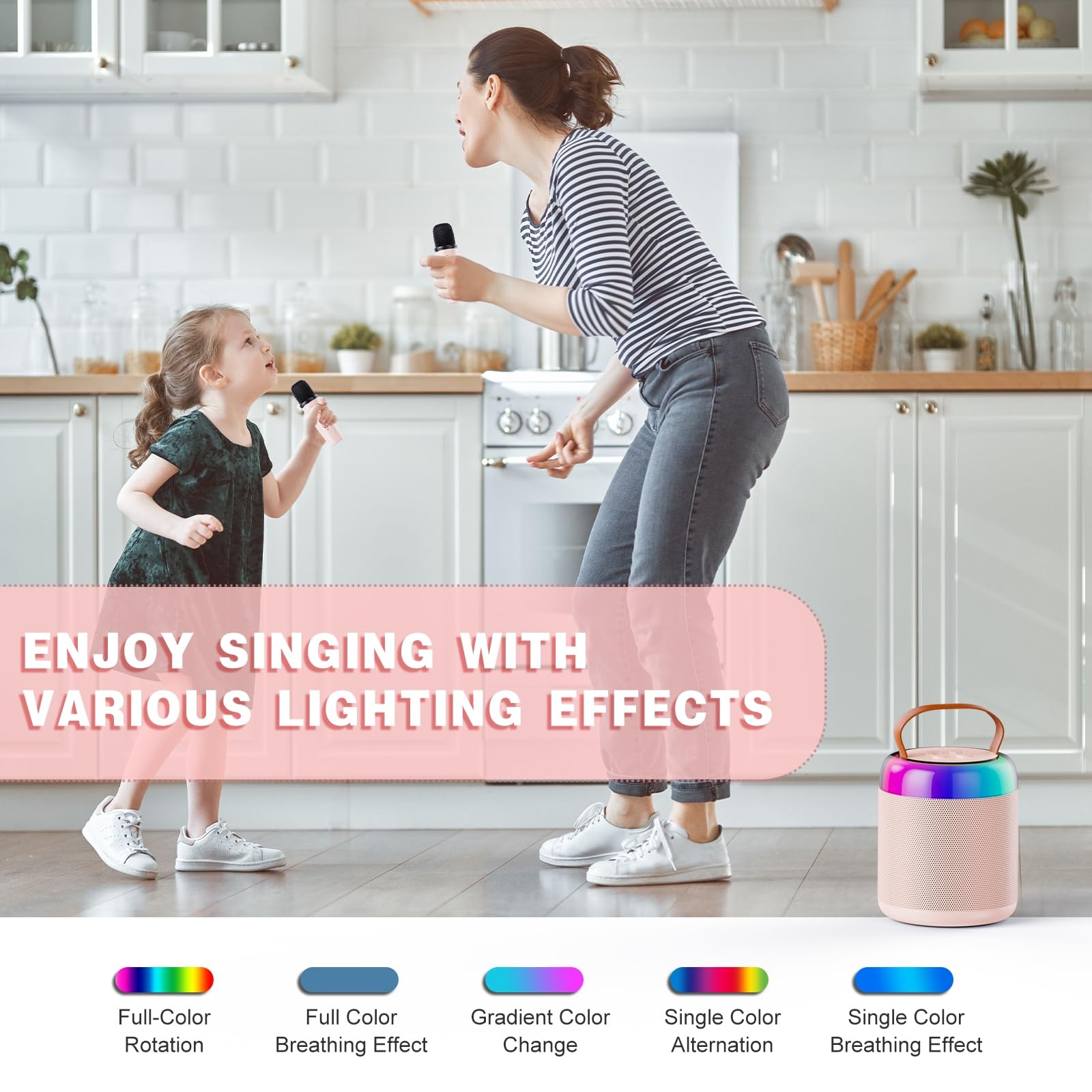 Wireless Portable Bluetooth Karaoke Machine for Kids Adults(Pink)