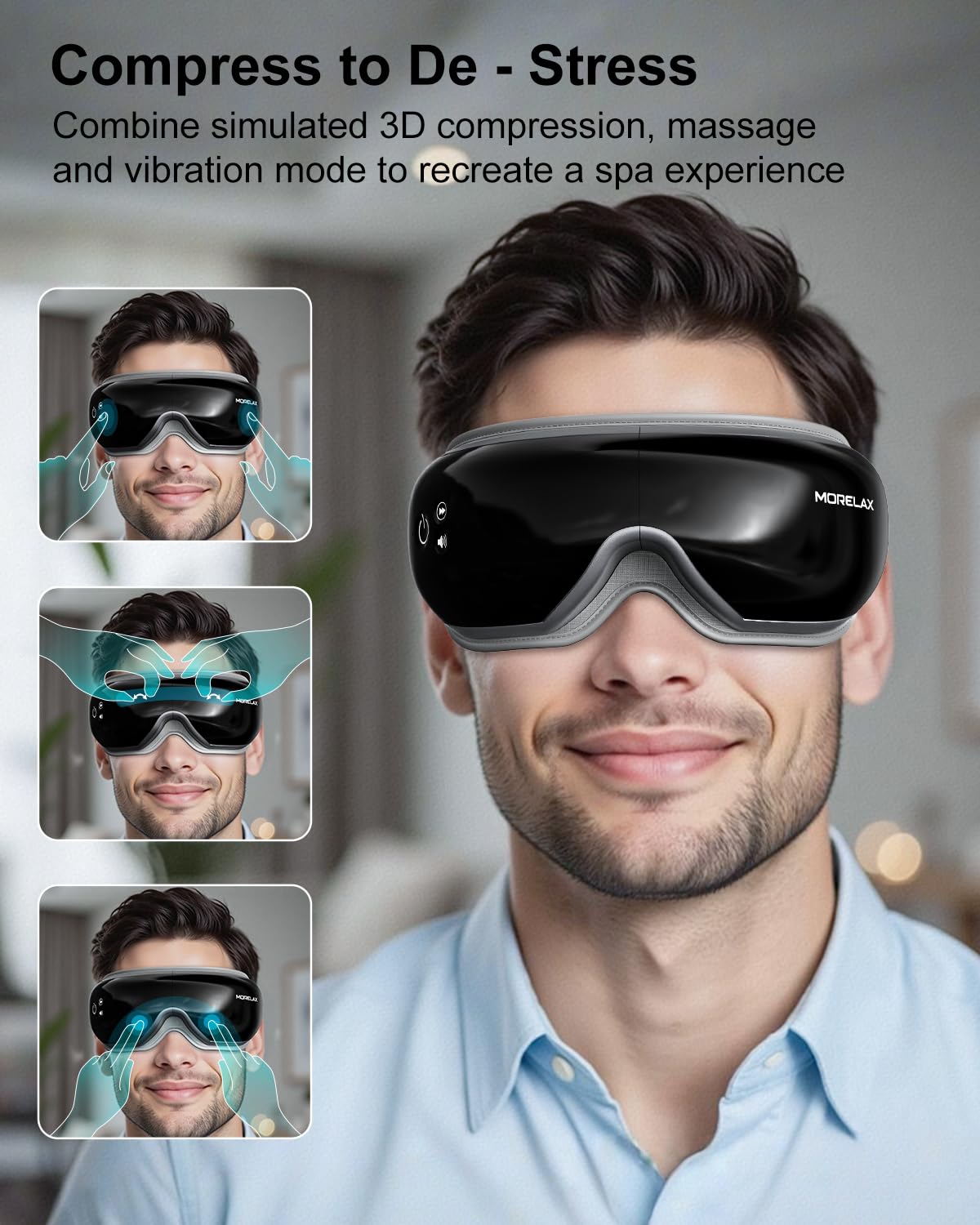Morelax Eye Massager with Heat & Bluetooth Music, Birthday Gifts for Women, Reduce Eye Strain, Headache Relief and Improve Sleep, Eye Care Gift(Black)