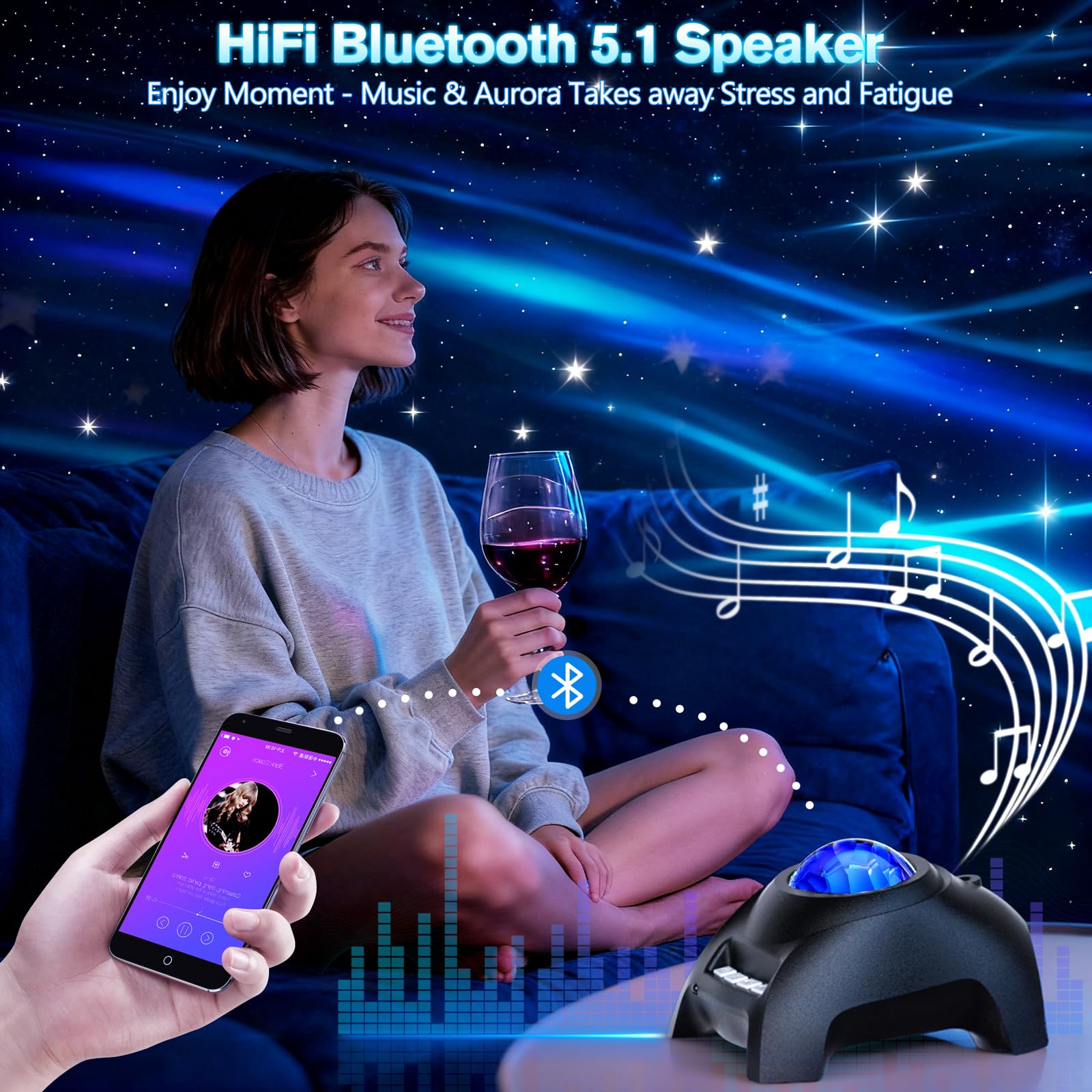 Northern Galaxy Light Aurora Projector, Star Projector with 33 Light Effects, Starry Nebula LED Lamp with Remote Control, White Noise, Kids/Adults Room Decor, Bluetooth Speaker for Party Christmas