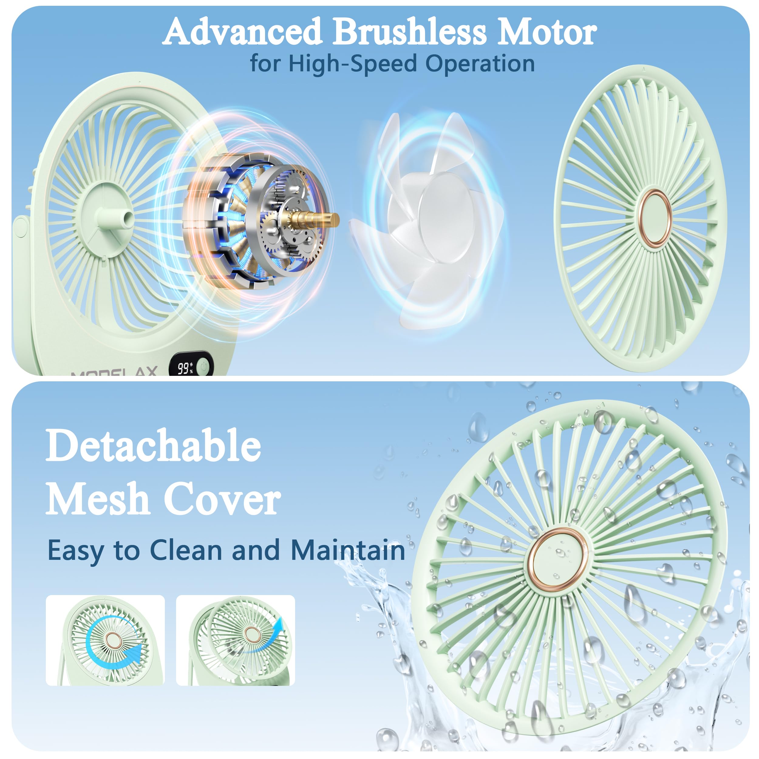 USB Desk Fan,3 IN 1 Rechargeable Portable Fan,180 Adjustable,6 Speed Strong Wind,Mini Personal Desktop Fan for Travel/Cruise/Bedroom/Office/Indoor/Outdoor,Desk Accessories for Women/Men/girls (Green)