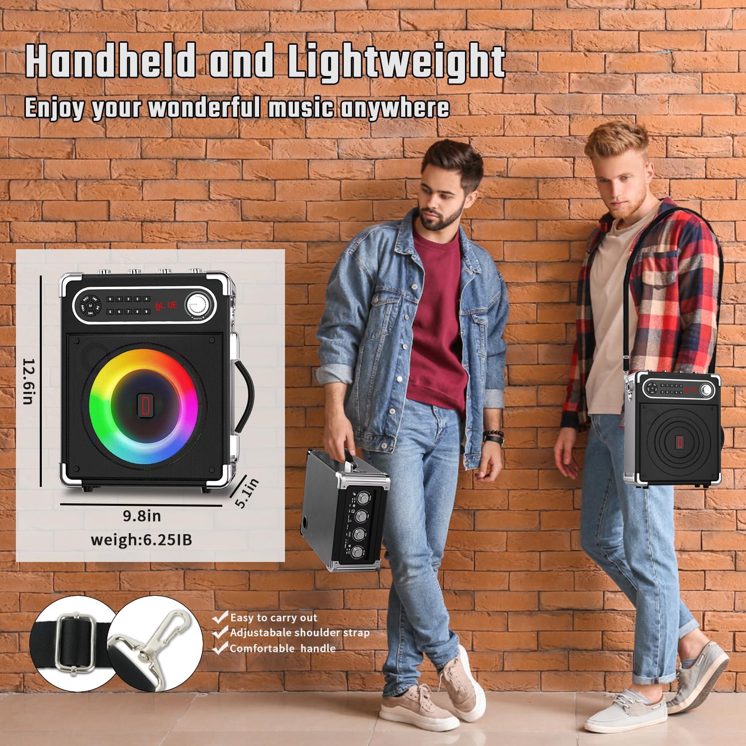 Karaoke Machine with 4 Wireless Microphones, Portable Bluetooth 5.1 Speaker for Adults Kids with LED Lights, Bass/Treble Adjustment, PA System with Remote Control, Supports FM/AUX/USB/TF for Party