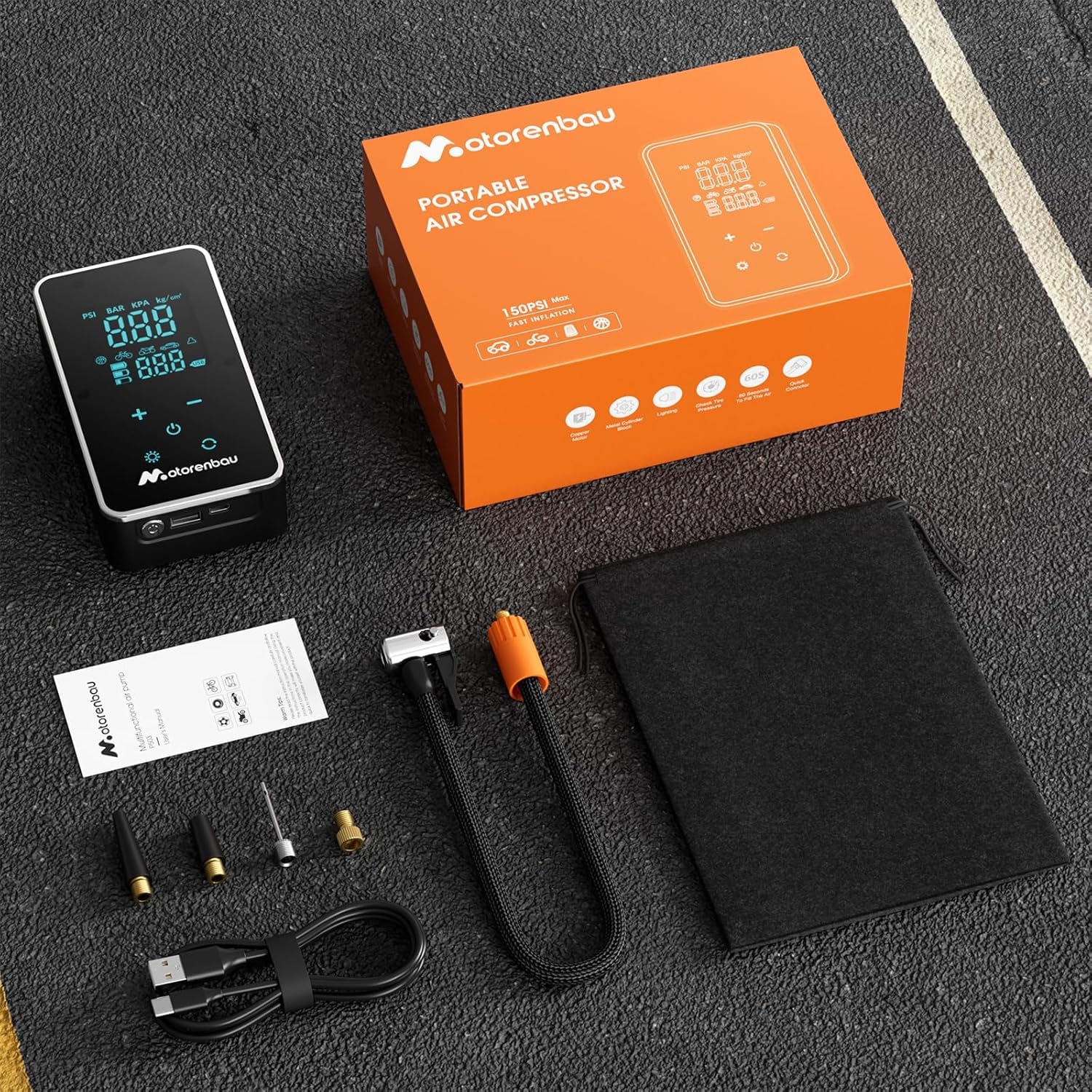 Tire Inflator Portable Air Compressor, 150PSI Cordless Air Pump for Car Tire, 3X Faster Auto Tire Inflator with Digital Pressure Gauge LCD Screen, Rechargeable Tire Pump for Cars,SUVs,Motorcycle,Bike