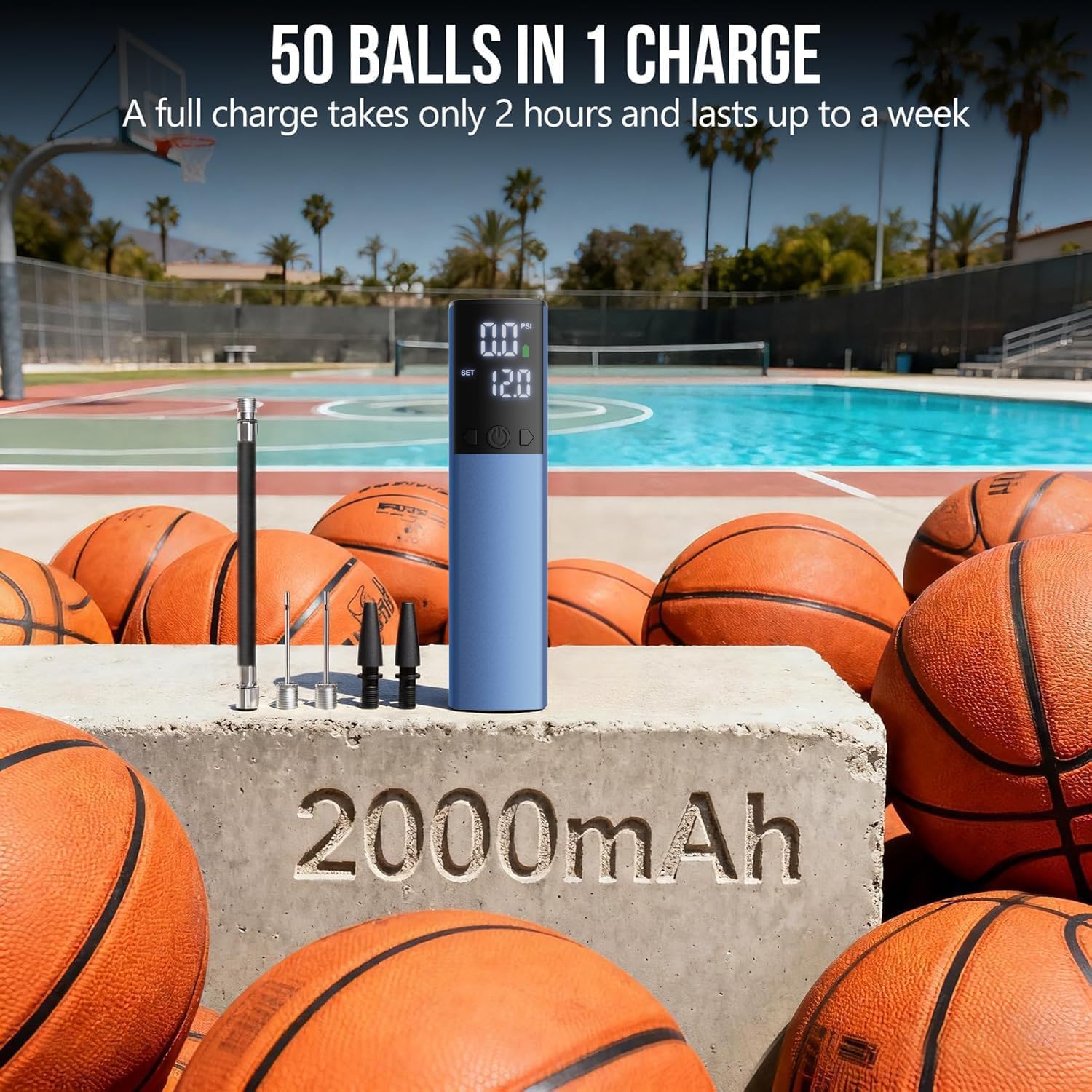 Electric Ball Pump,Smart Air Pump Portable Fast Ball Inflation with Accurate Pressure Gauge and Digital LCD Display for Basketball Football Soccer Volleyball (2Pin&2Nozzle&1Spout)