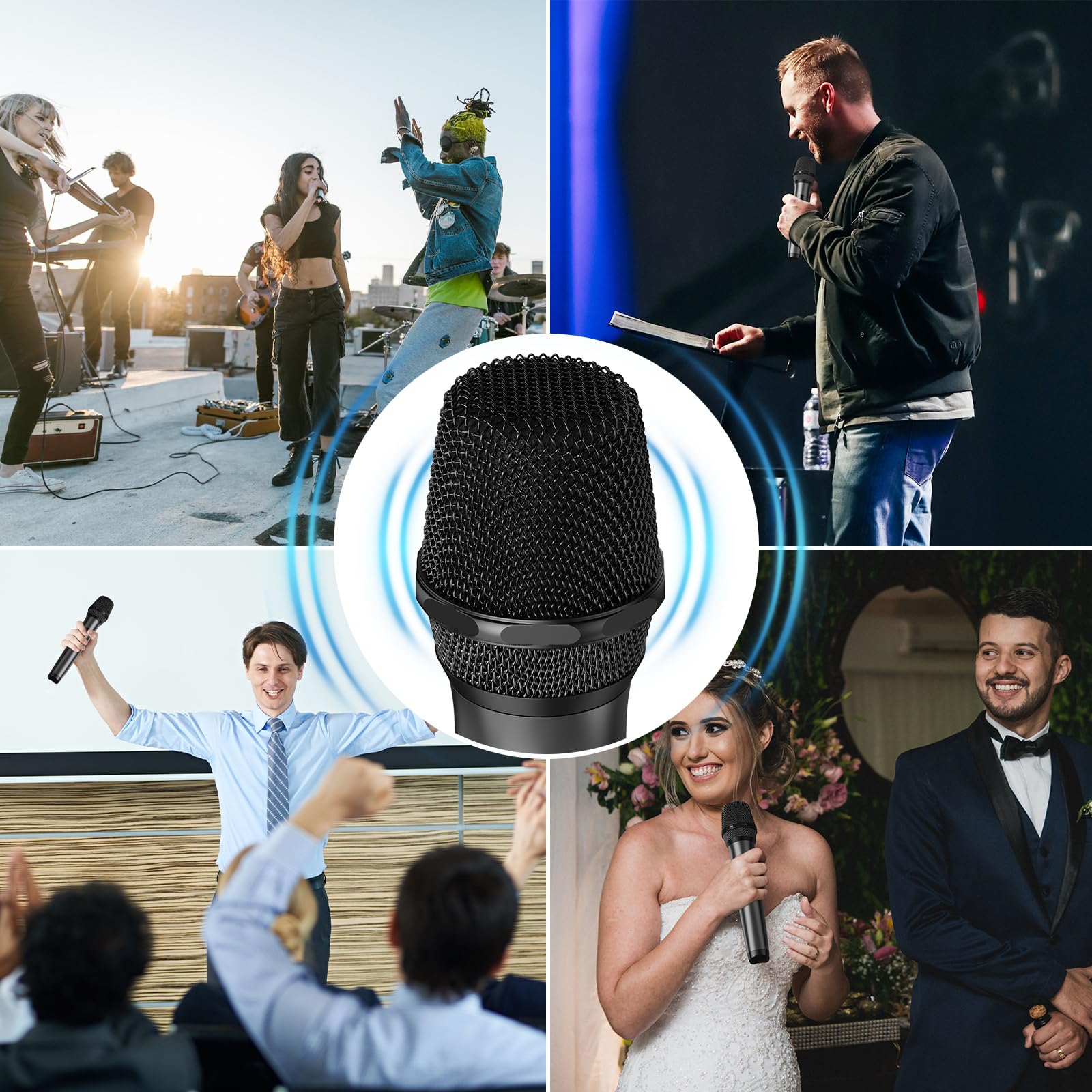 Wireless Microphones, Professional UHF Metal Dual Handheld Cordless Dynamic Mic System with Rechargeable Auto- Receiver, 160 ft Range, Microphone for Karaoke, Party Singing, Lecture, DJ, Wedding
