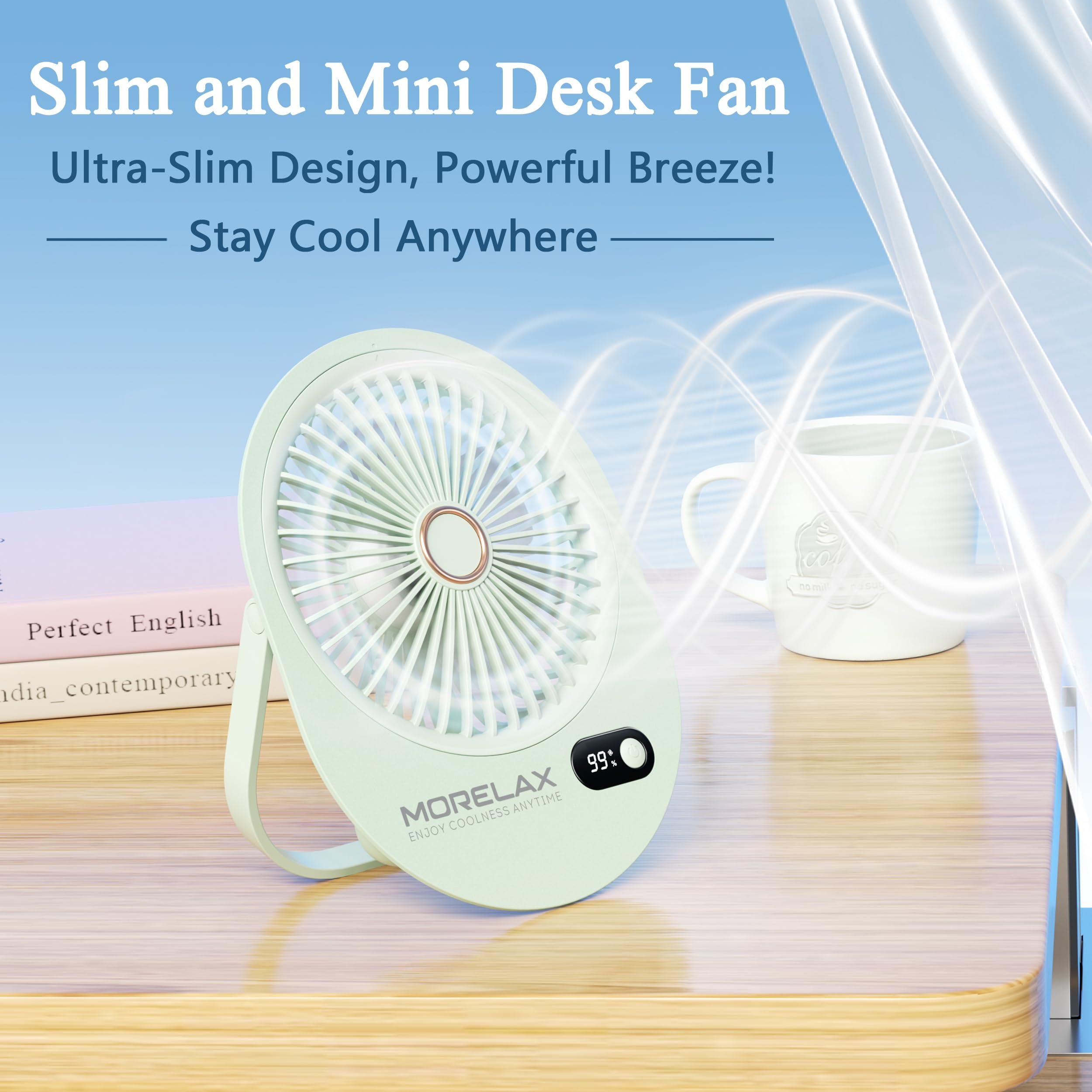 USB Desk Fan,3 IN 1 Rechargeable Portable Fan,180 Adjustable,6 Speed Strong Wind,Mini Personal Desktop Fan for Travel/Cruise/Bedroom/Office/Indoor/Outdoor,Desk Accessories for Women/Men/girls (Green)