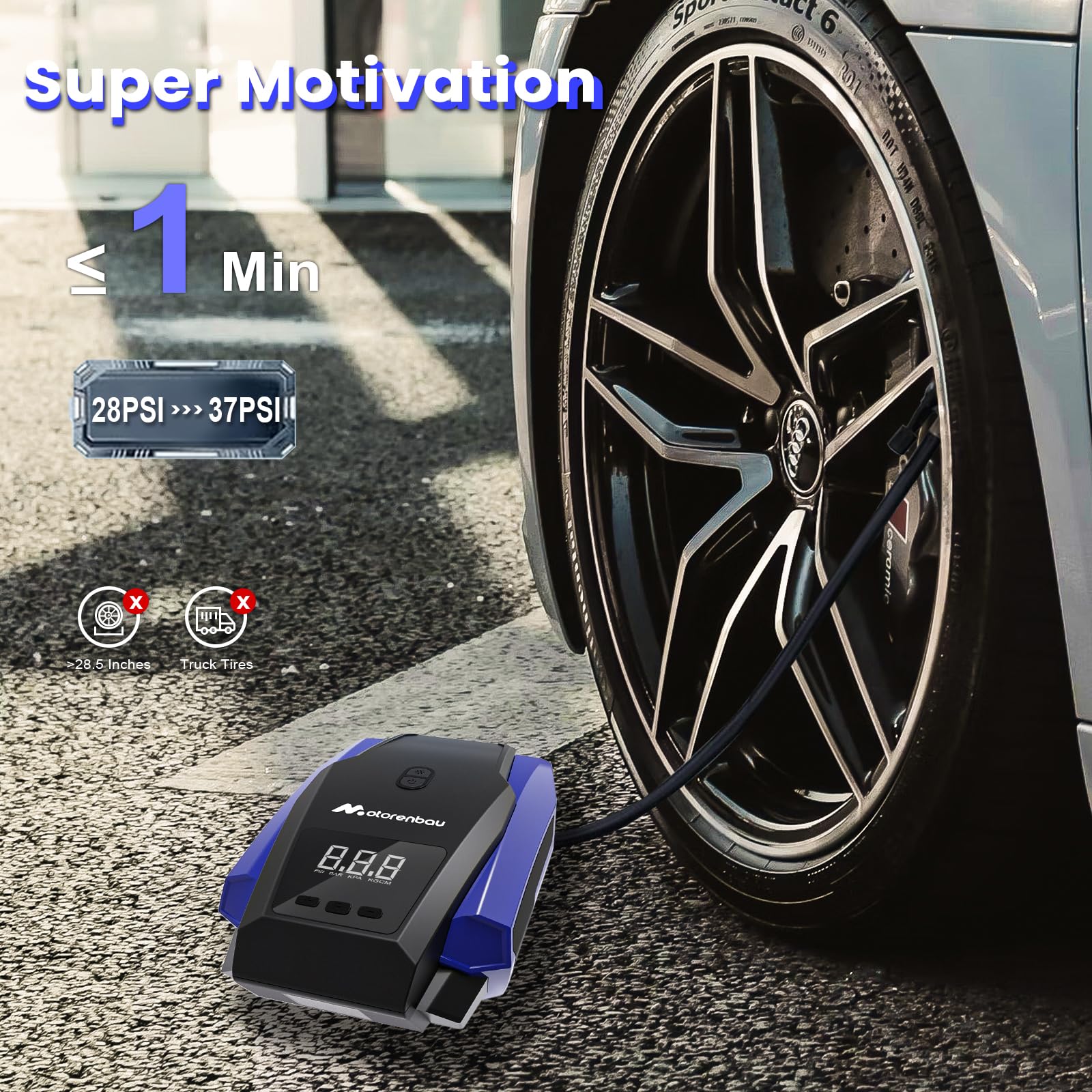 Portable Tire Inflator Air Compressor, Air Pump for Car Tires, 12V DC Auto Tire Pump, with LED Light Car Accessories Air Pressure Display for Cars, SUV,Basketballs,Bicycles,Balls(Blue)