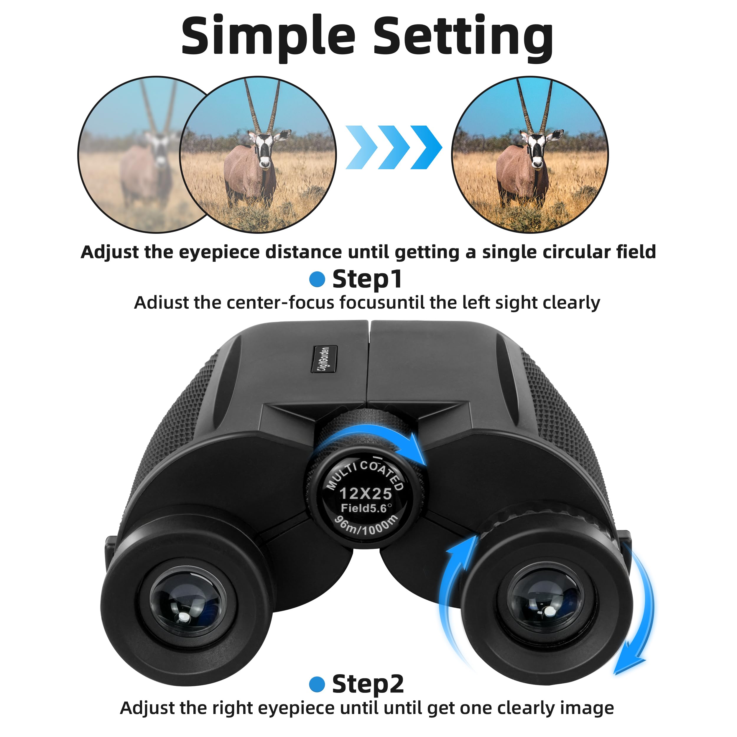 Binoculars for Adults and Kids, 12x25 HD Compact Binoculars for Bird Watching, Large Eyepiece Waterproof Binocular and Low Light Vision, Easy Focus for Sport Games, Outdoor Hunting, Travel Sightseeing