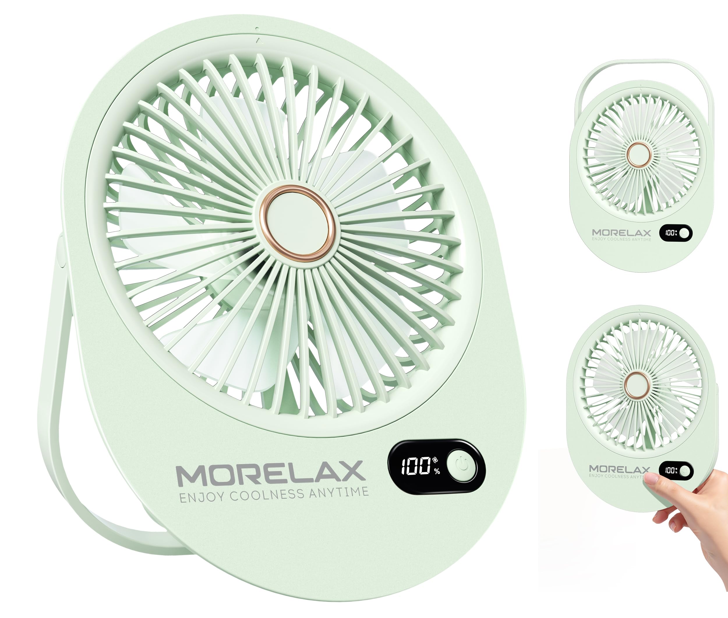 USB Desk Fan,3 IN 1 Rechargeable Portable Fan,180 Adjustable,6 Speed Strong Wind,Mini Personal Desktop Fan for Travel/Cruise/Bedroom/Office/Indoor/Outdoor,Desk Accessories for Women/Men/girls (Green)